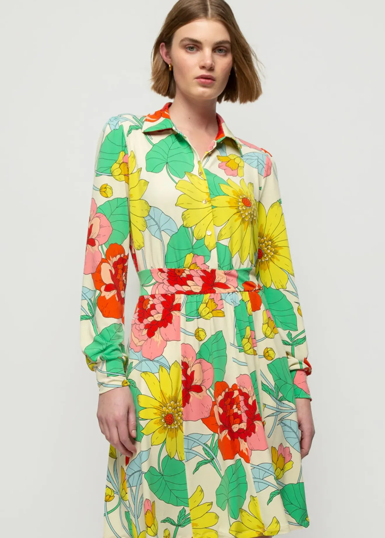 Vanilia Blouse Jurk Met Bloemenprint Pristine/ Rose/ Grass / Yellow Hot
