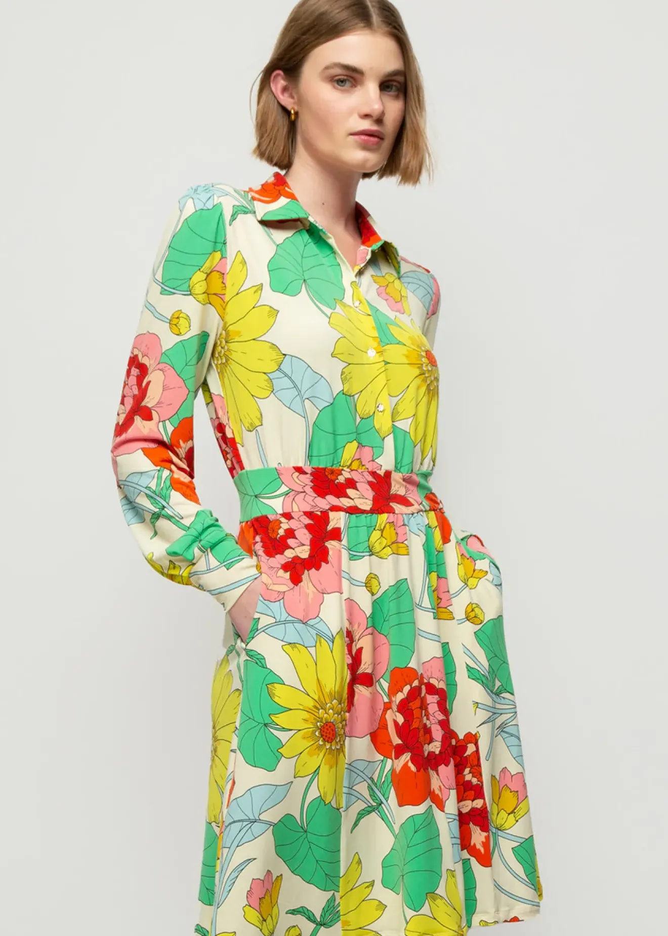 Vanilia Blouse Jurk Met Bloemenprint Pristine/ Rose/ Grass / Yellow Hot