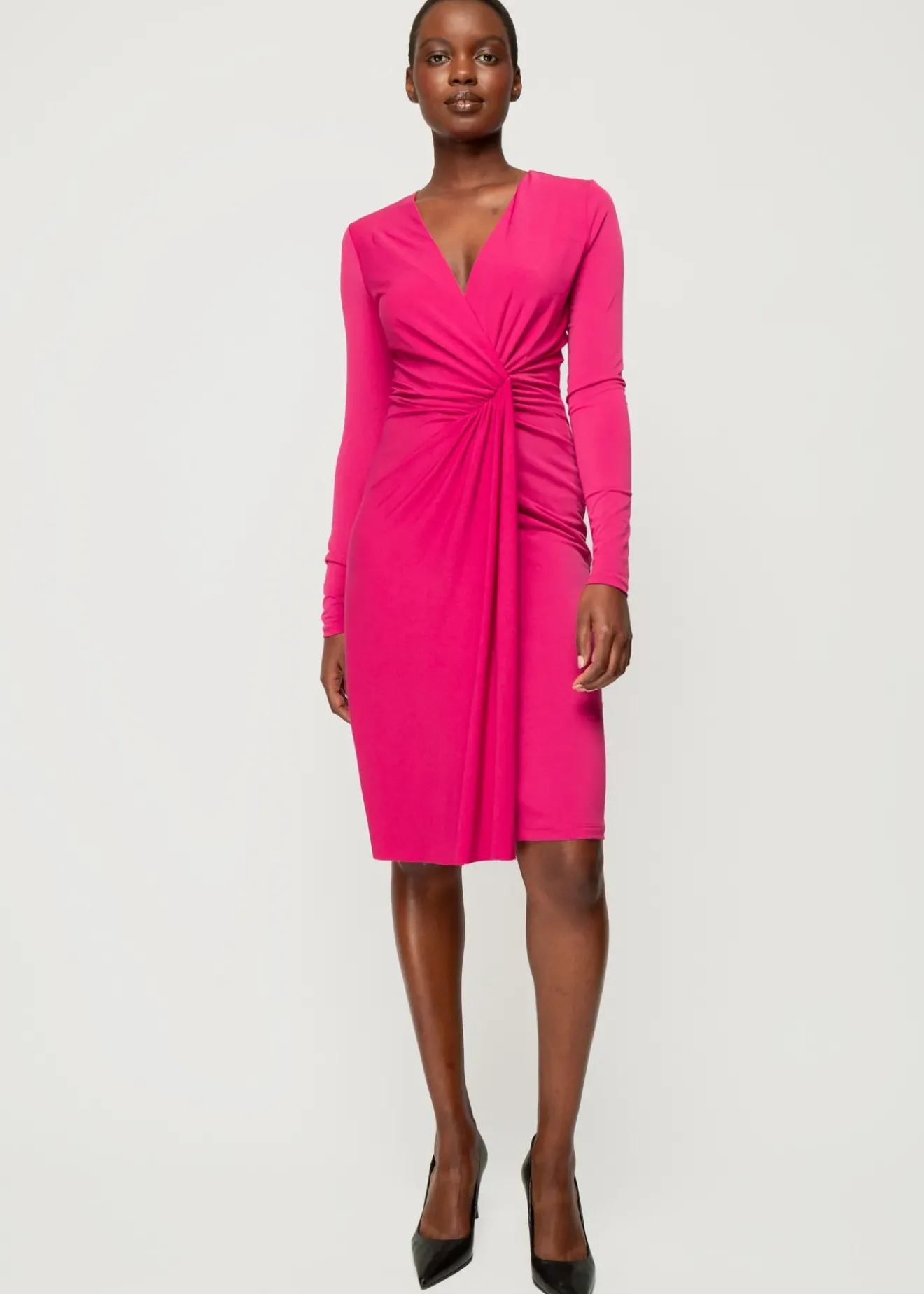 Vanilia Crepe Jurk Met Drapering Hyper Pink Online