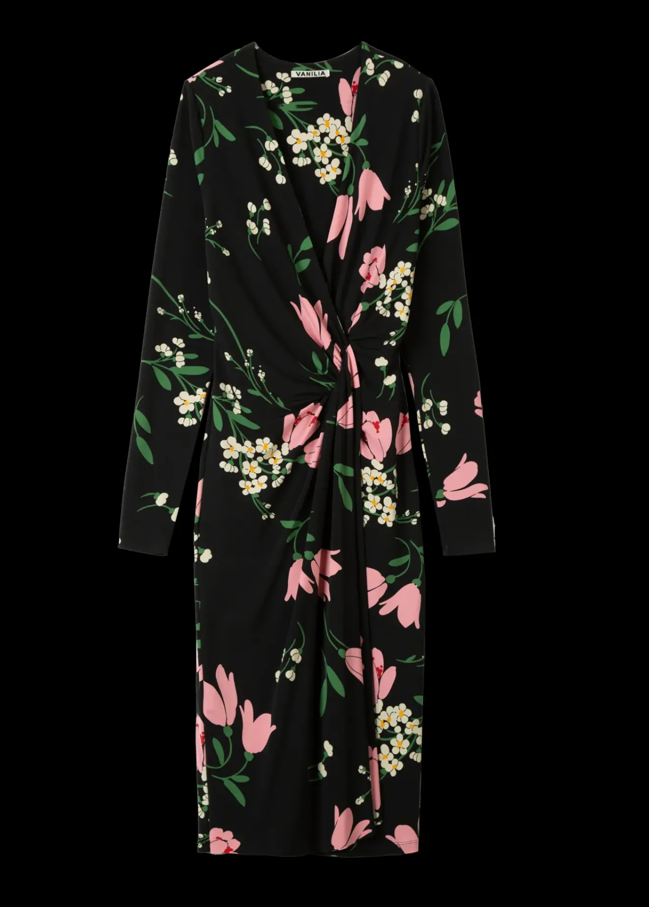 Vanilia Crepe Jurk Met Drapering Black / Chateau Rose / Green Outlet