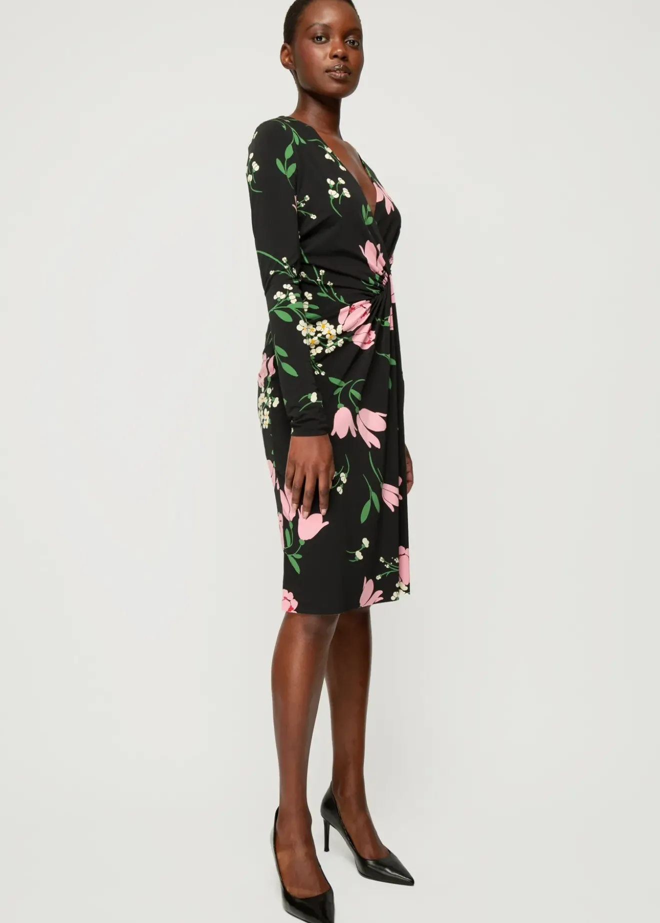 Vanilia Crepe Jurk Met Drapering Black / Chateau Rose / Green Outlet