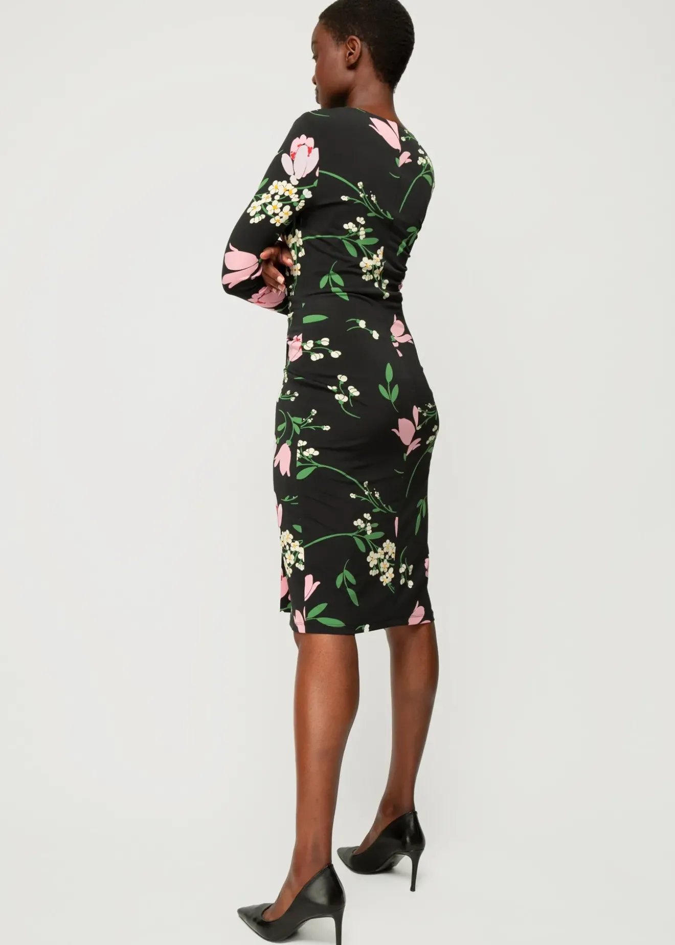 Vanilia Crepe Jurk Met Drapering Black / Chateau Rose / Green Outlet
