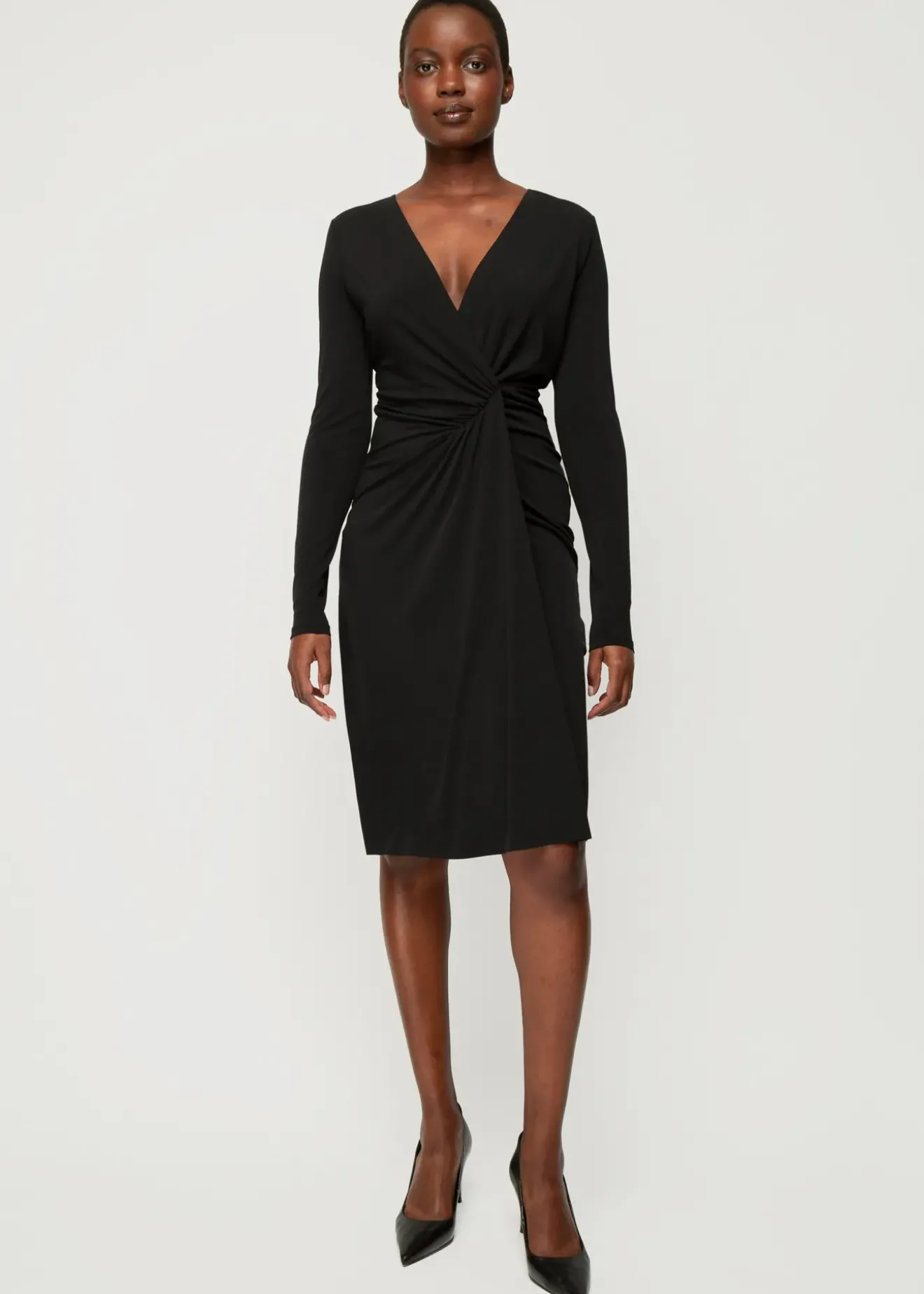 Vanilia Crepe Jurk Met Drapering Zwart New