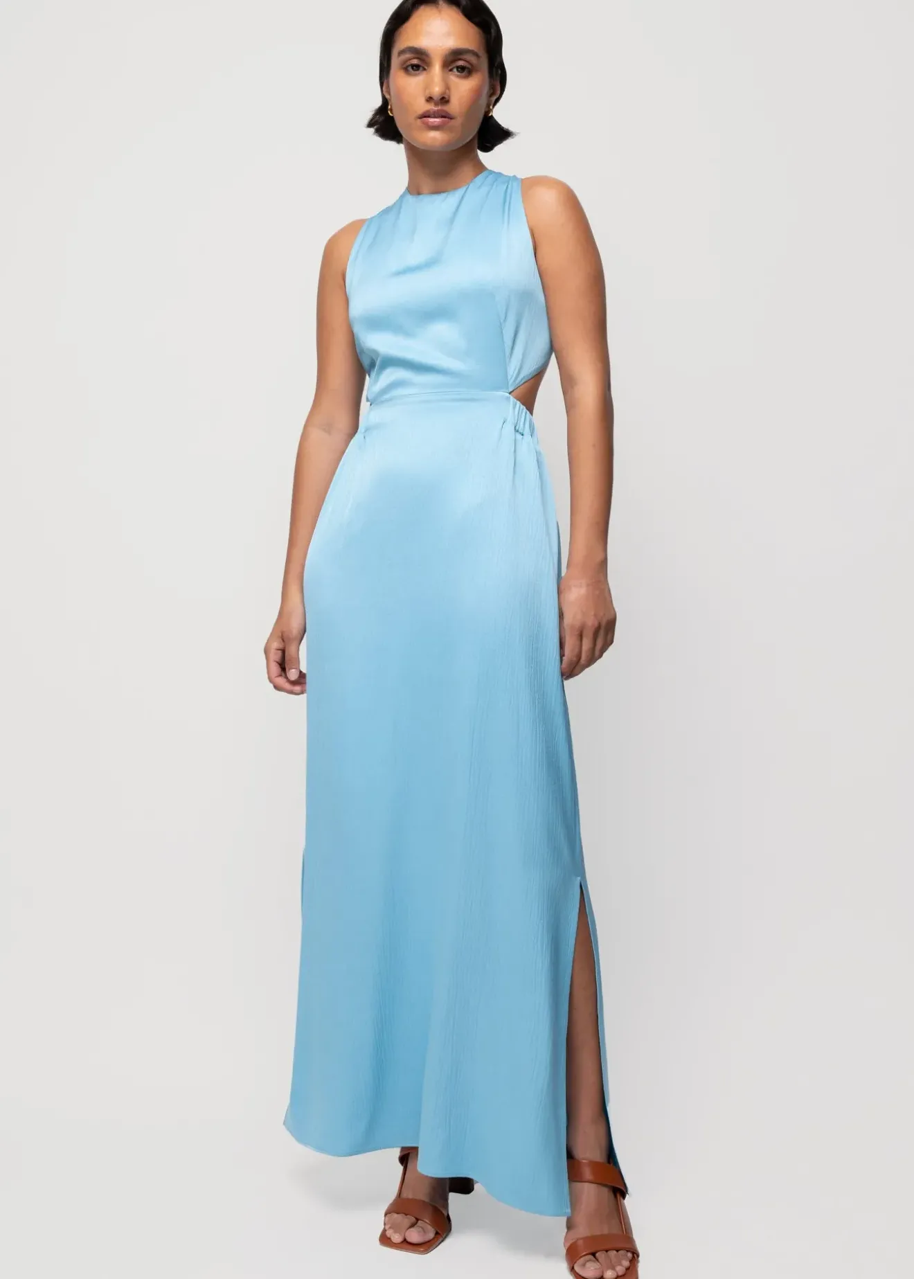 Vanilia Crinkle Satijnen Jurk Met Open Rug Miami Blue New