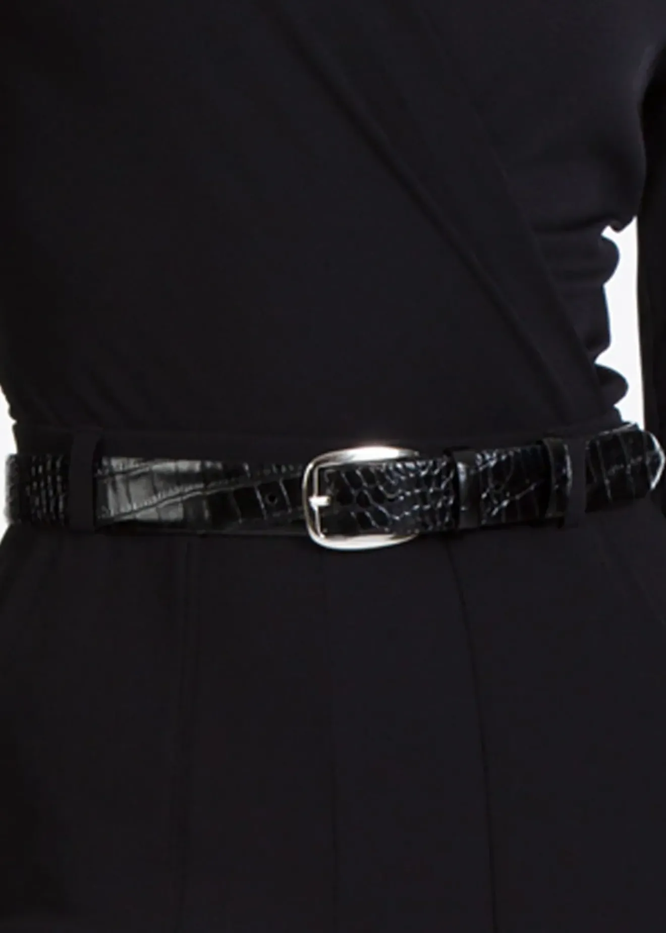 Vanilia Croco Riem Met Zilveren Gesp Zwart New