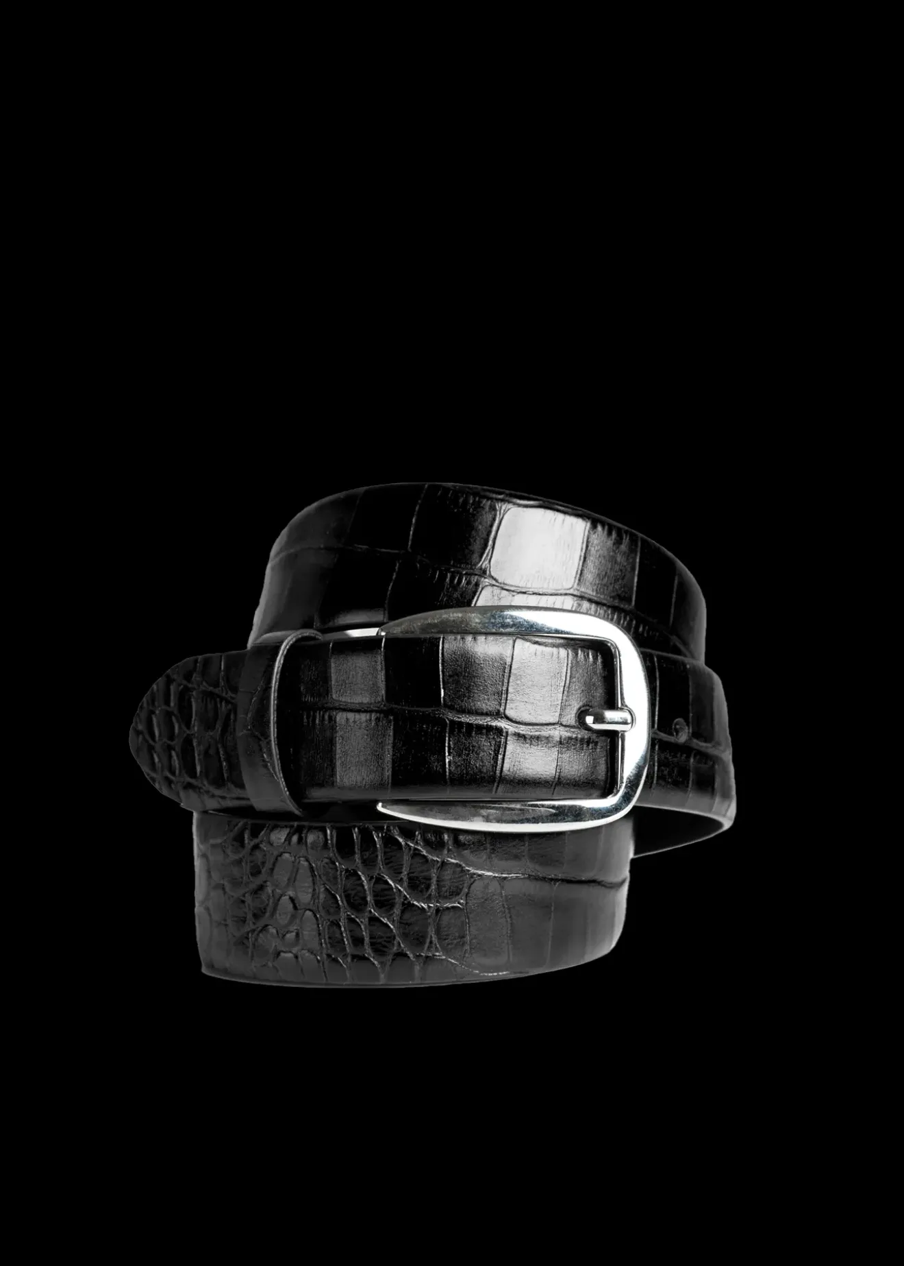 Vanilia Croco Riem Met Zilveren Gesp Zwart New