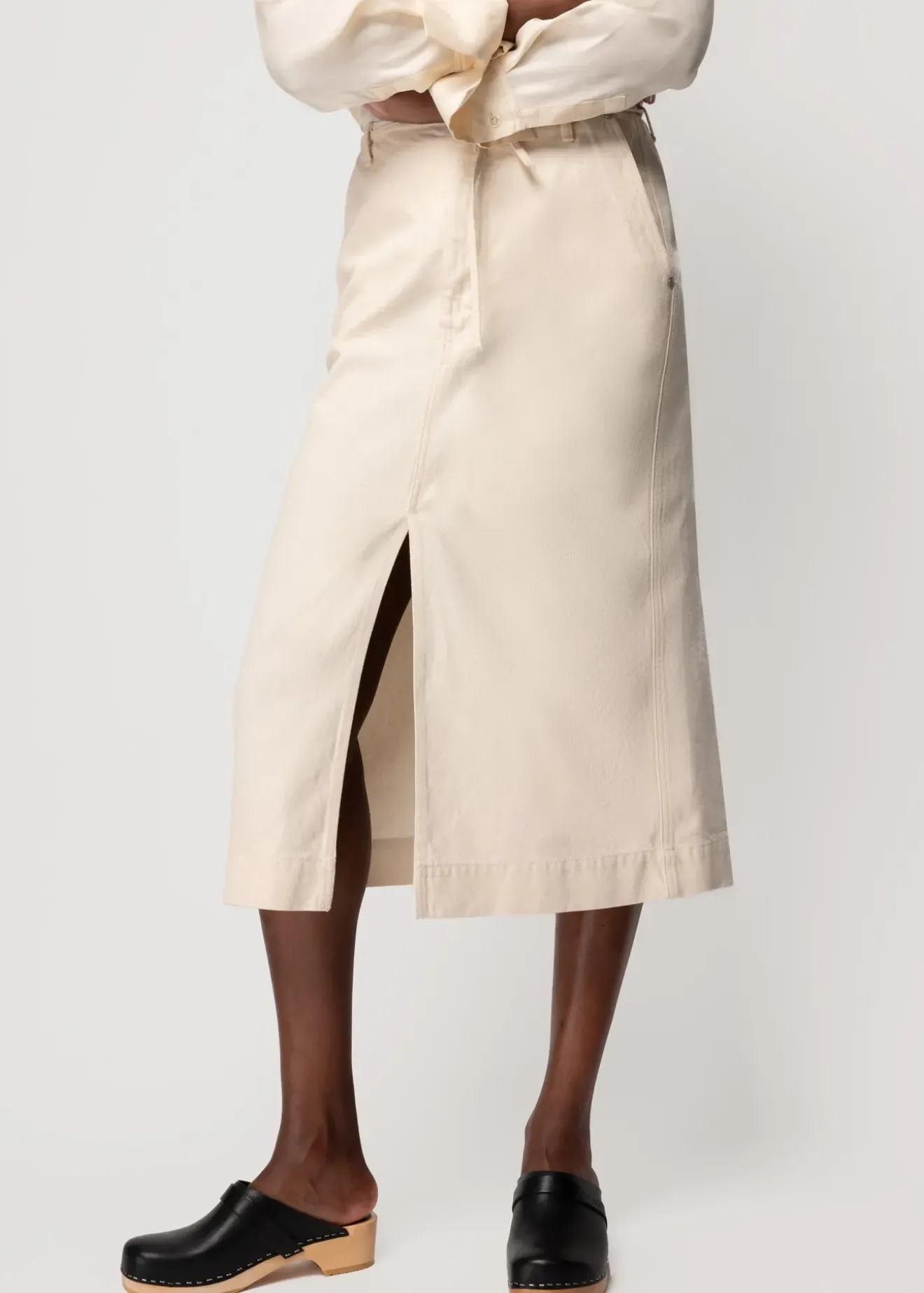Vanilia Denim Midi Rok Ecru Outlet