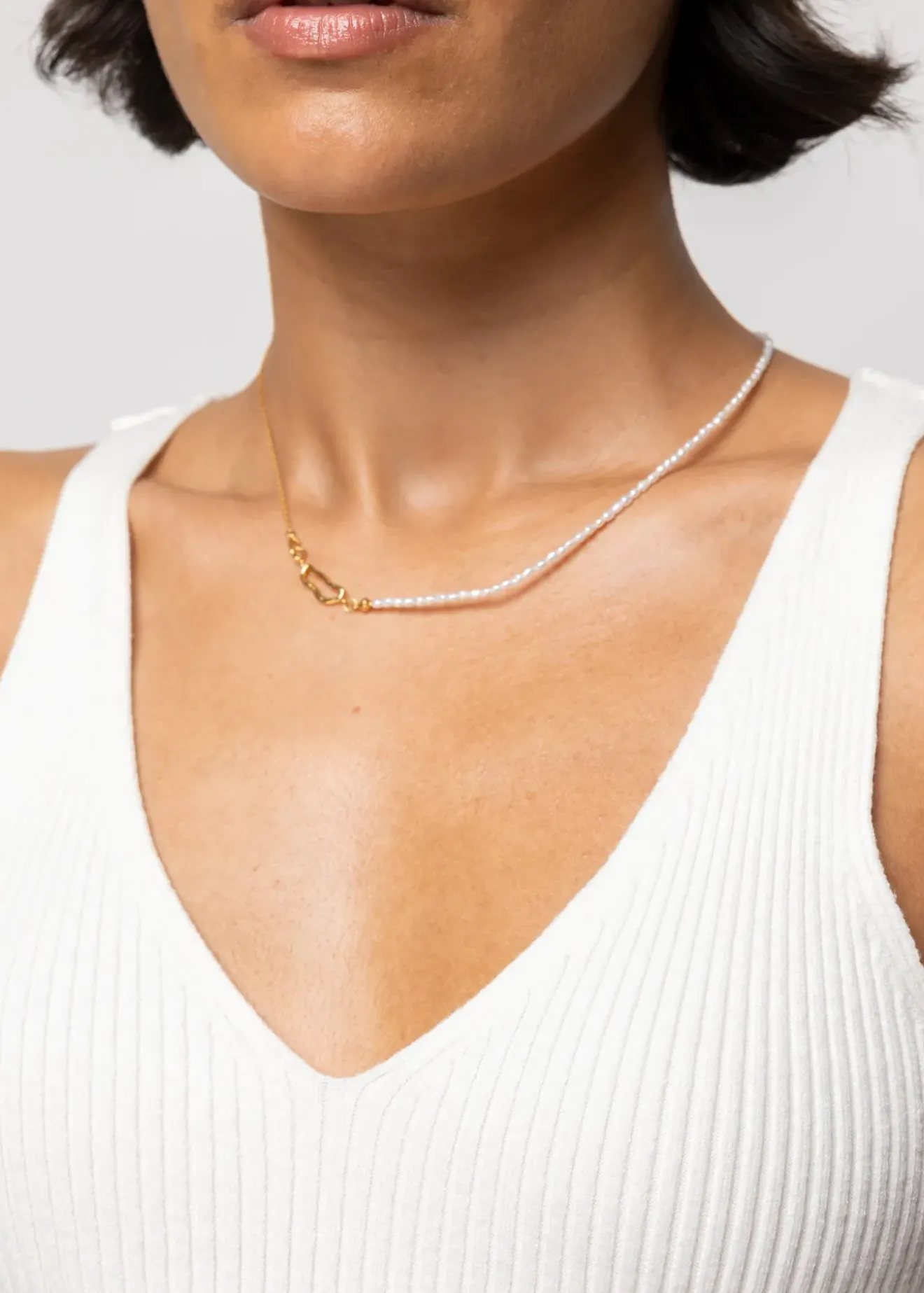 Vanilia Gebreide Rib Top Met V-Hals Ecru Hot