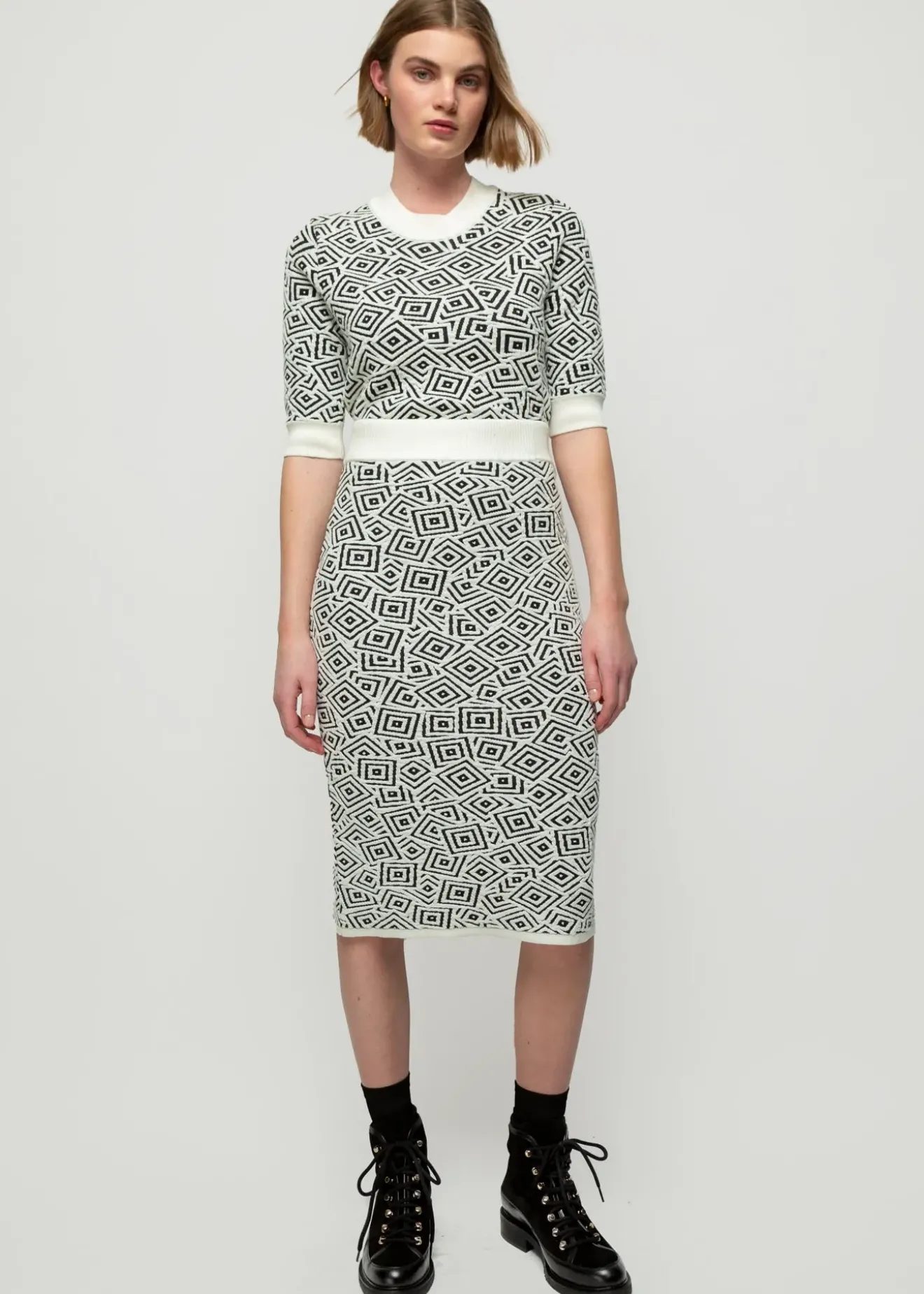 Vanilia Jacquard Gebreide Rok Black/Ecru Discount