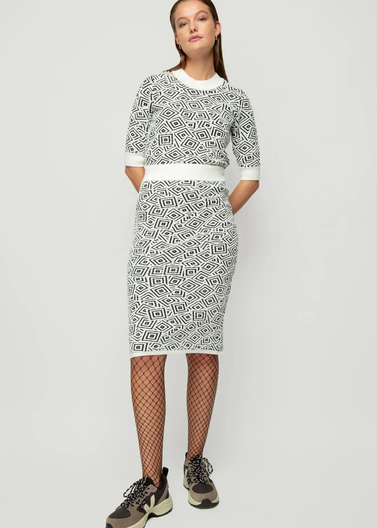 Vanilia Jacquard Gebreide Top Black/Ecru Online