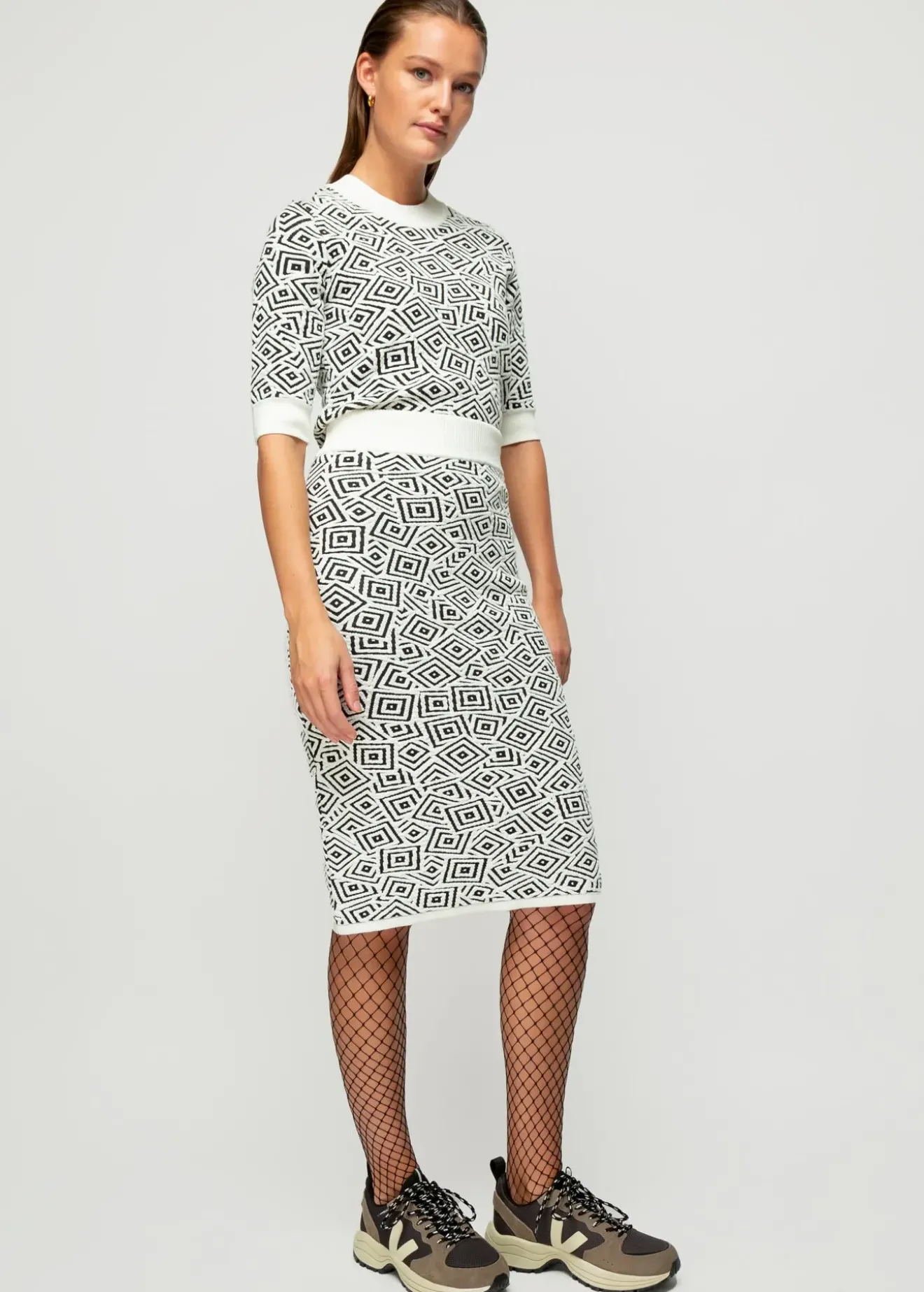 Vanilia Jacquard Gebreide Top Black/Ecru Online