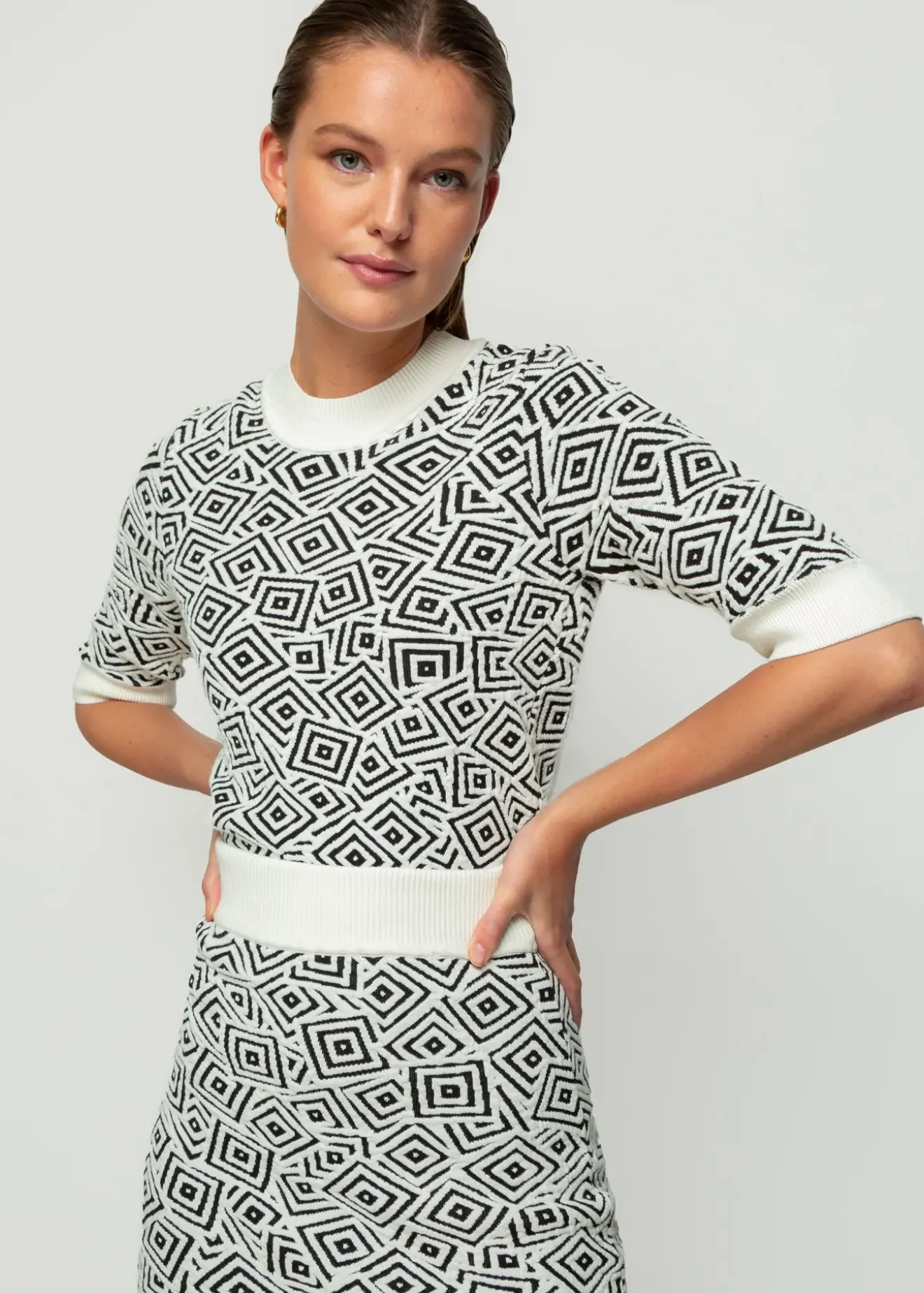 Vanilia Jacquard Gebreide Top Black/Ecru Online