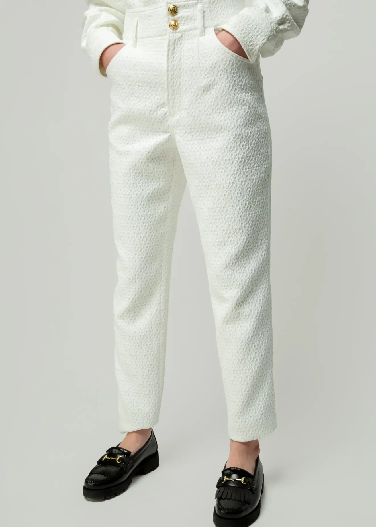 Vanilia Jacquard Geweven Broek New White Clearance