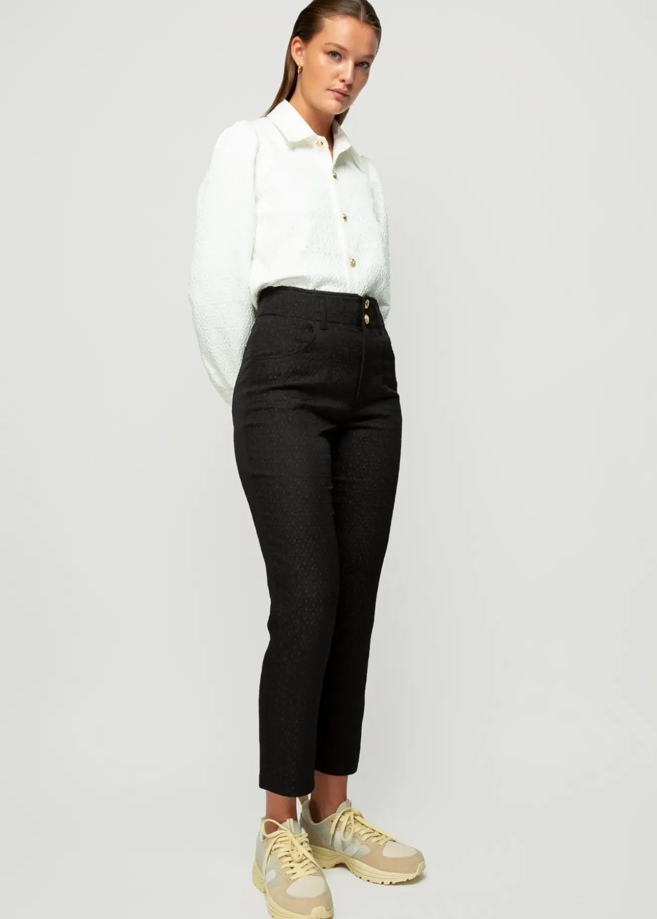 Vanilia Jacquard Geweven Broek Zwart Discount