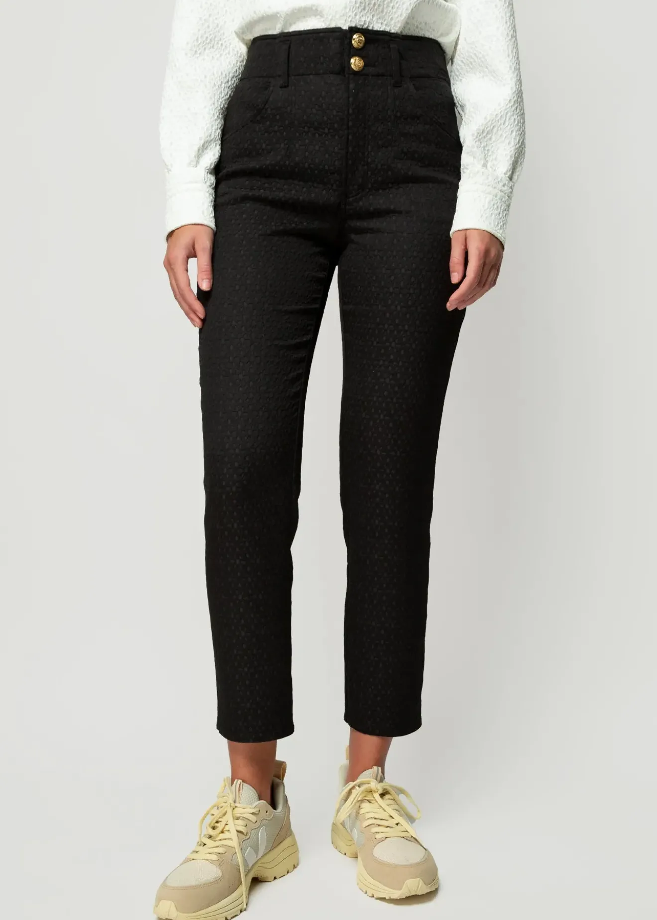 Vanilia Jacquard Geweven Broek Zwart Discount