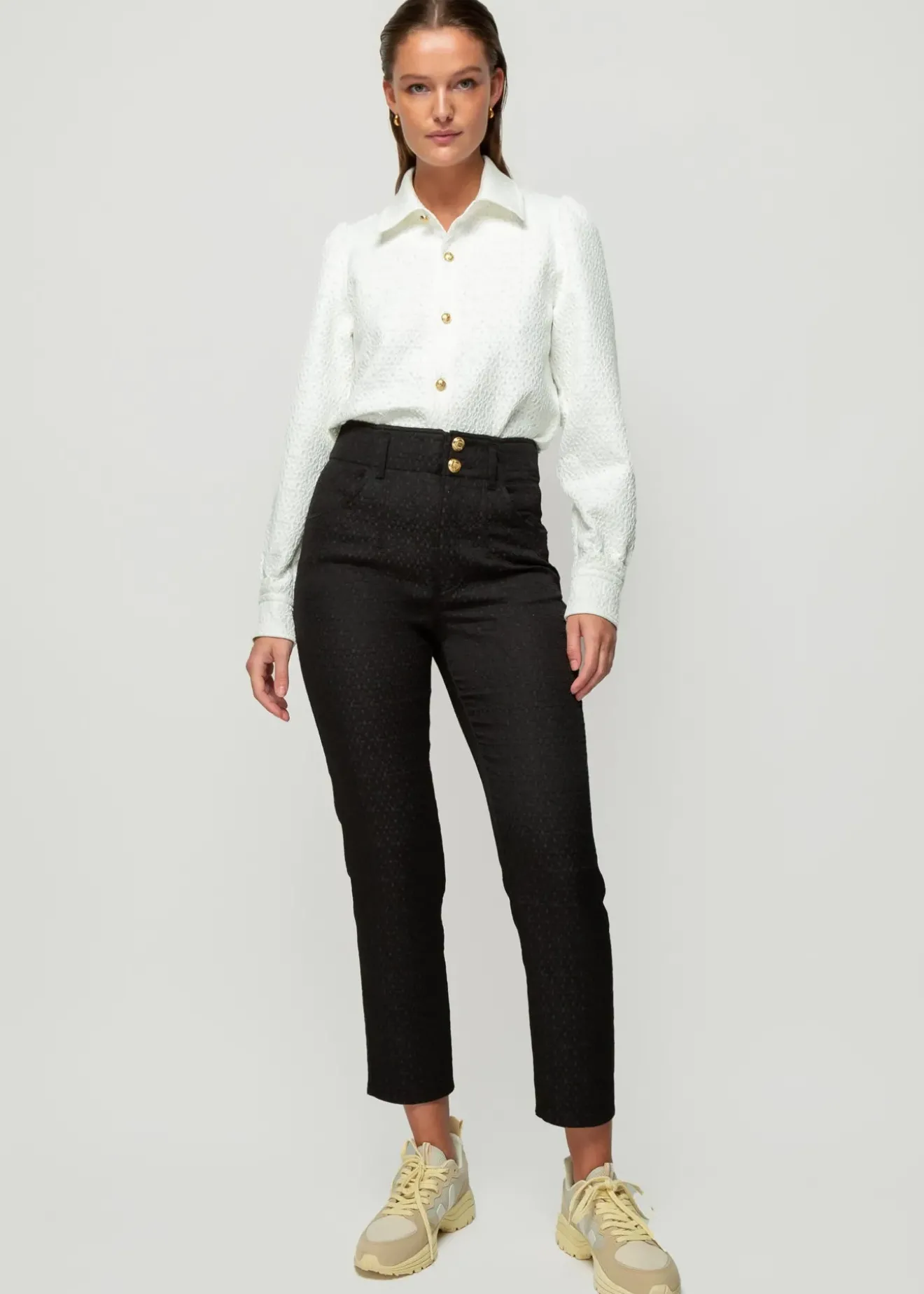 Vanilia Jacquard Geweven Broek Zwart Discount