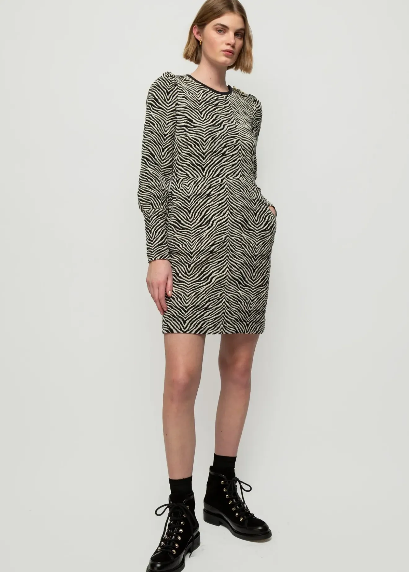 Vanilia Jacquard Zebra Jurk Black/Ecru New