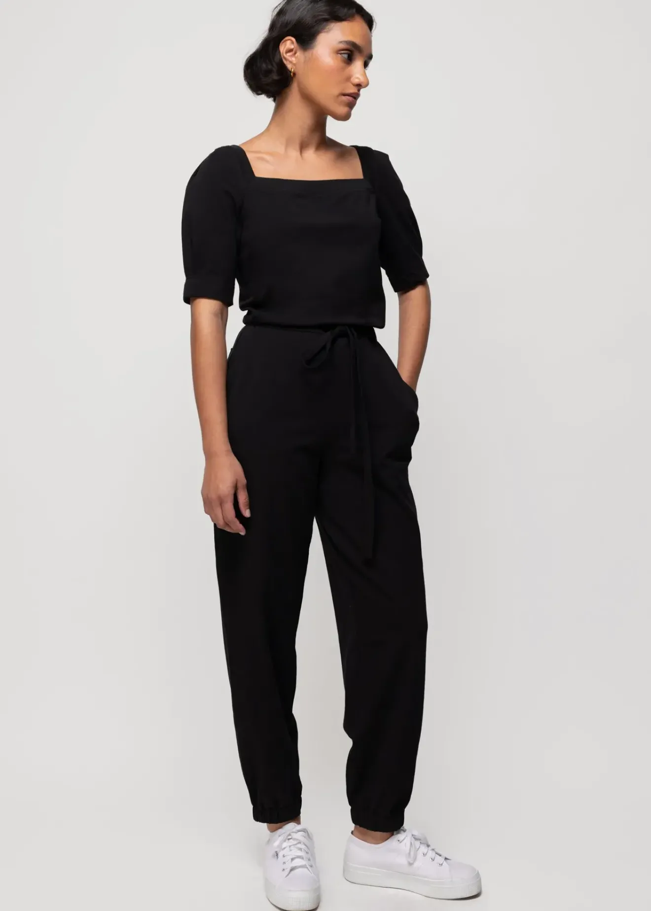 Vanilia Katoenen Jumpsuit Met Vierkante Hals Zwart Clearance