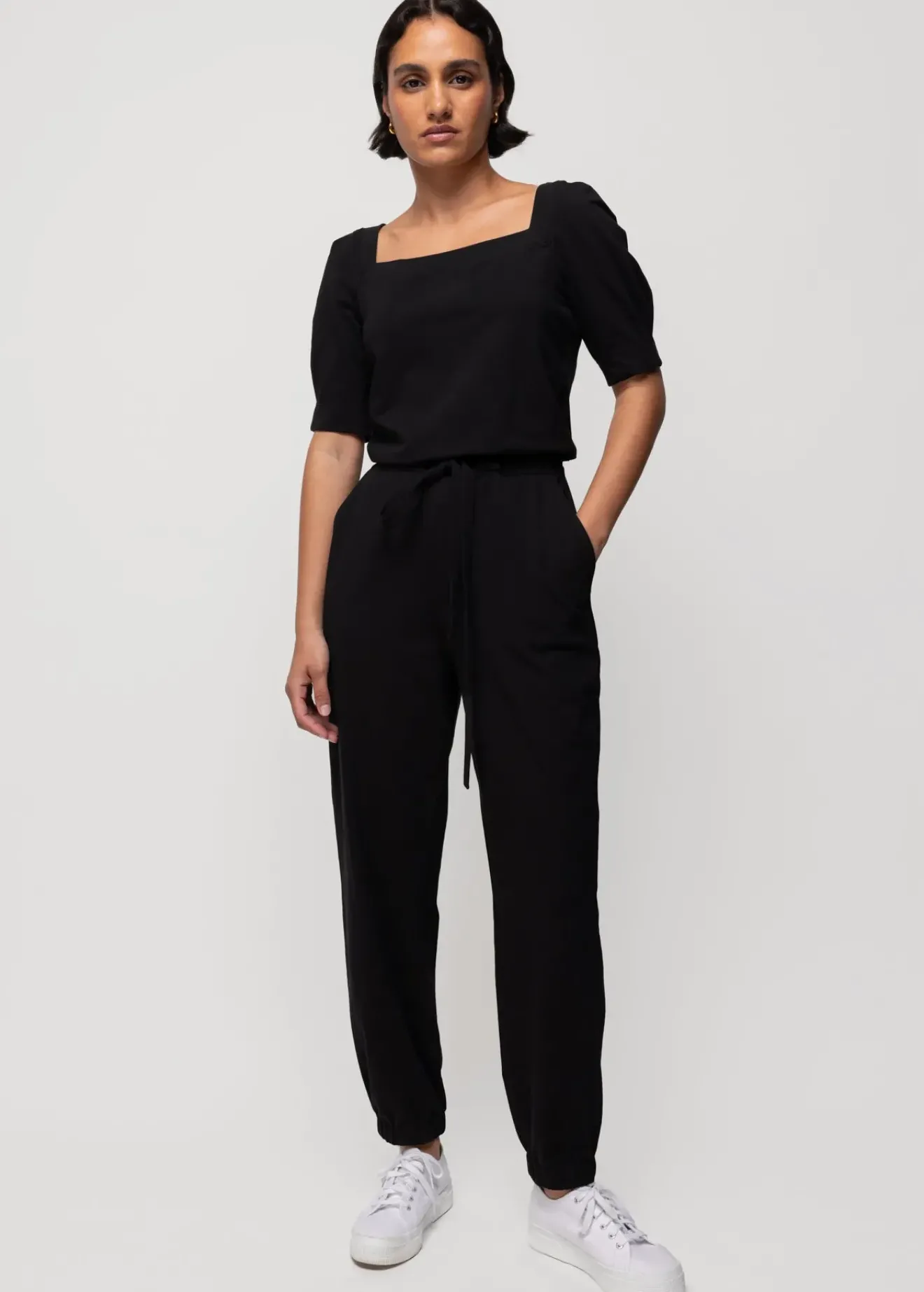 Vanilia Katoenen Jumpsuit Met Vierkante Hals Zwart Clearance