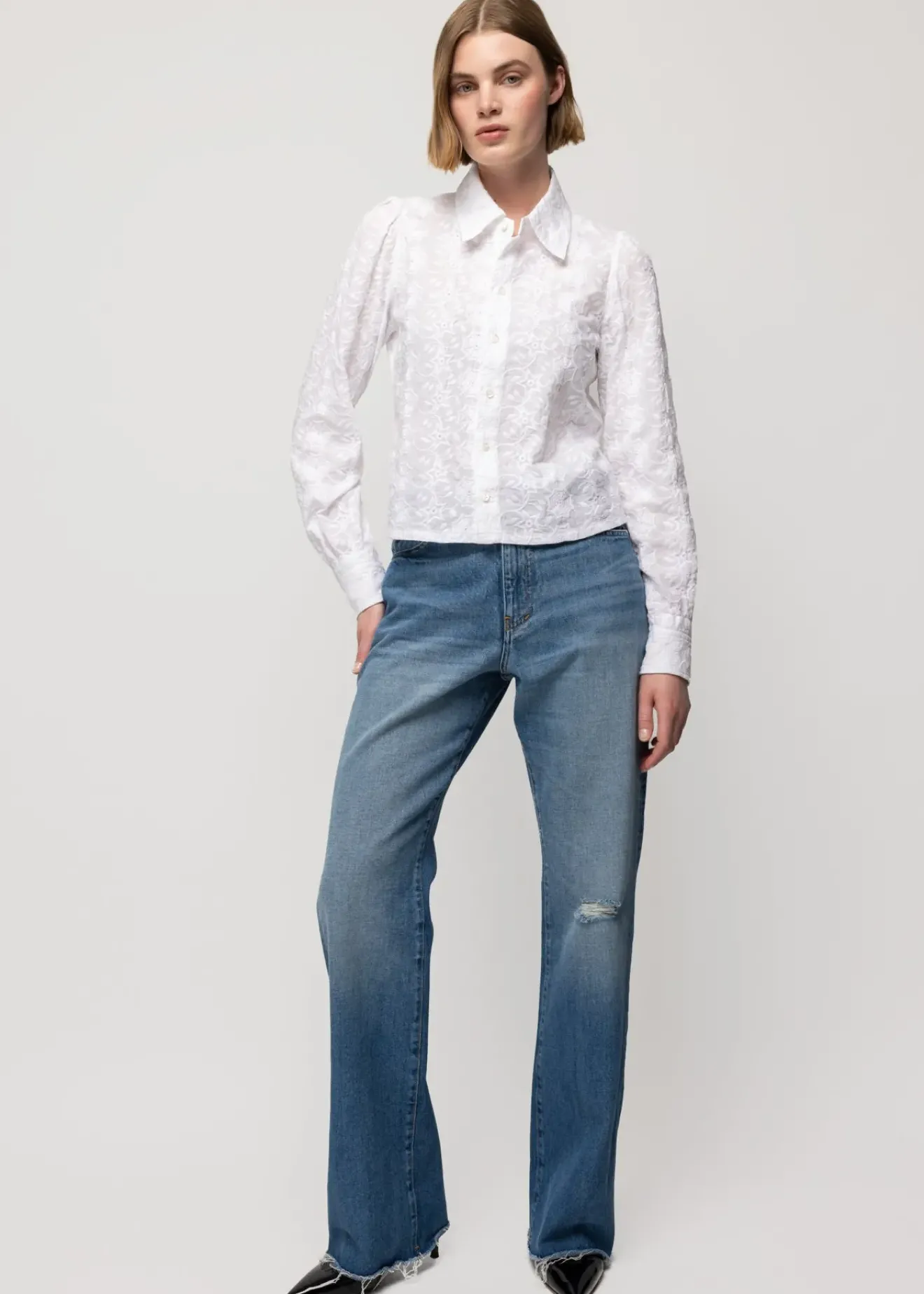 Vanilia Katoenen Ripple Blouse Wit Outlet