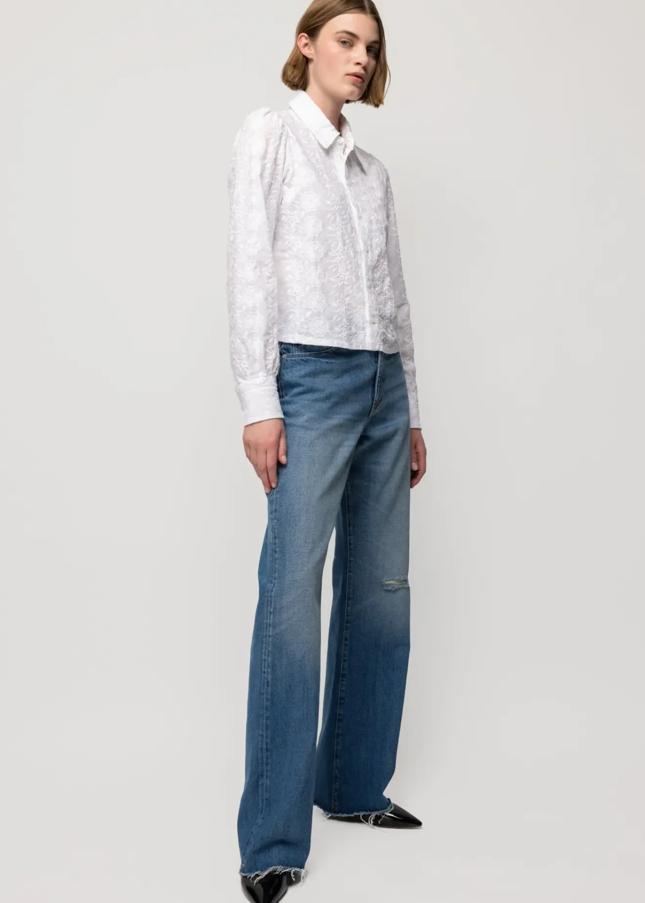 Vanilia Katoenen Ripple Blouse Wit Outlet