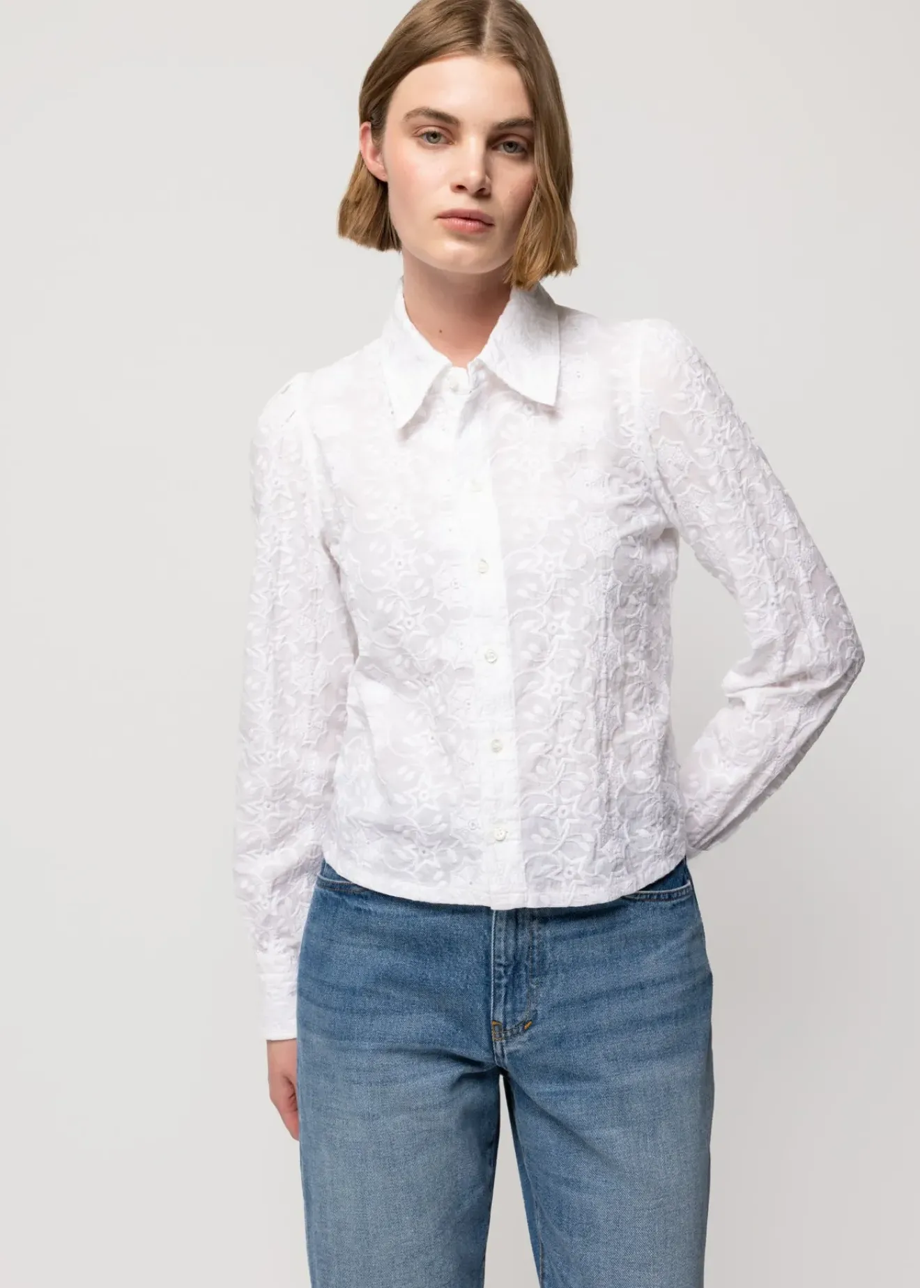 Vanilia Katoenen Ripple Blouse Wit Outlet