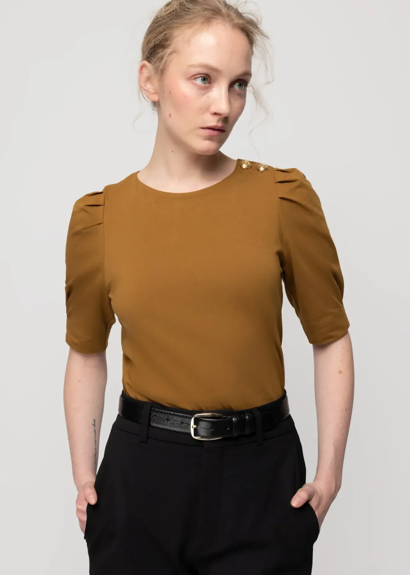 Vanilia Katoenen Top Met Pofmouw Breen New