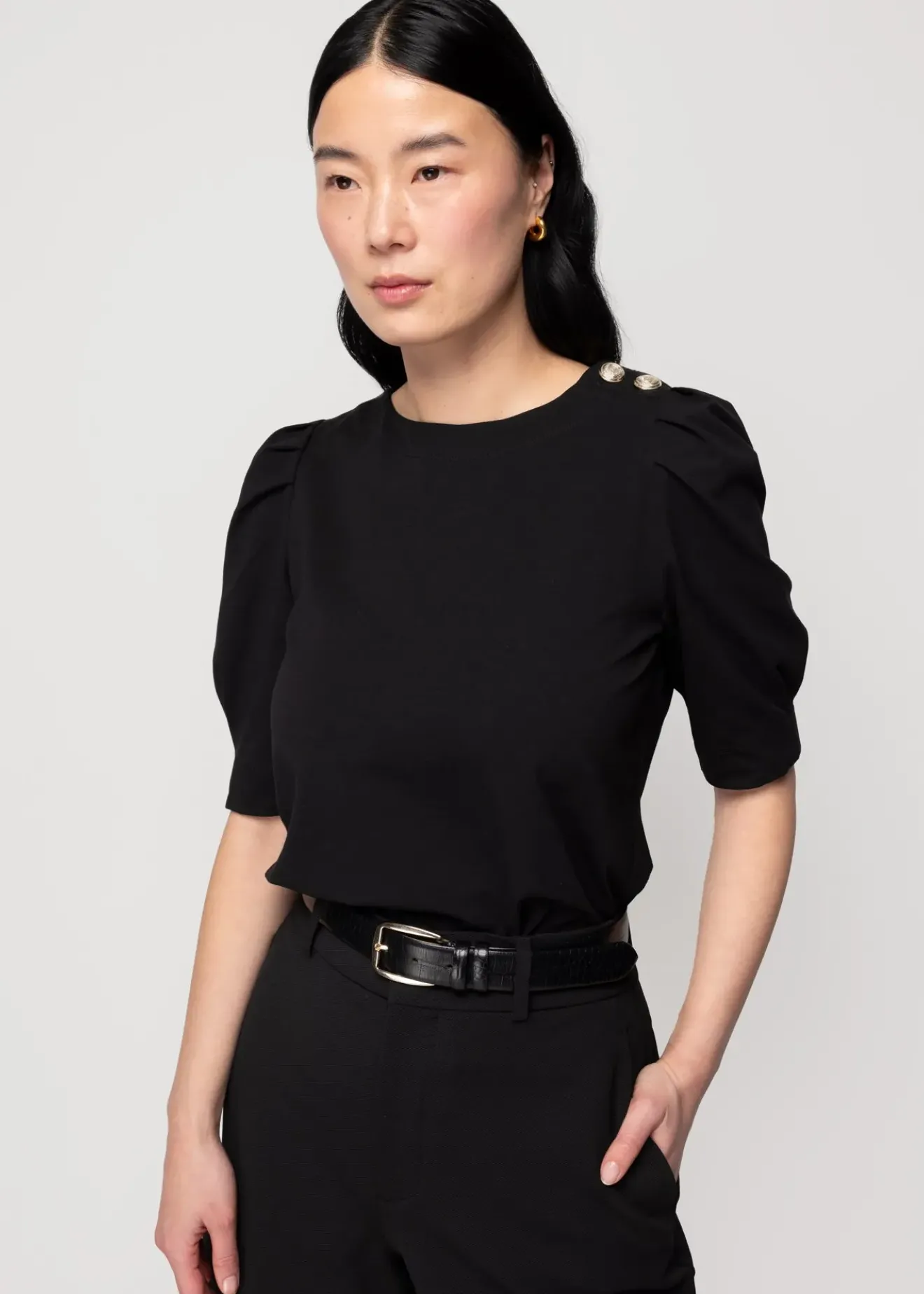 Vanilia Katoenen Top Met Pofmouw Zwart New