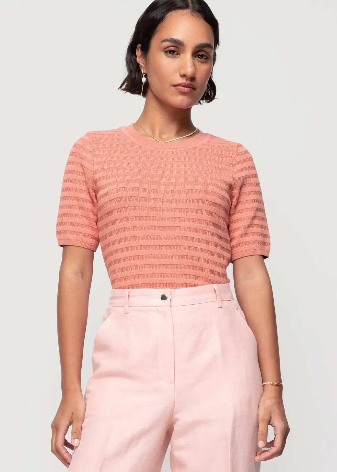 Vanilia Katoen Gebreide Top Dusty Coral Outlet