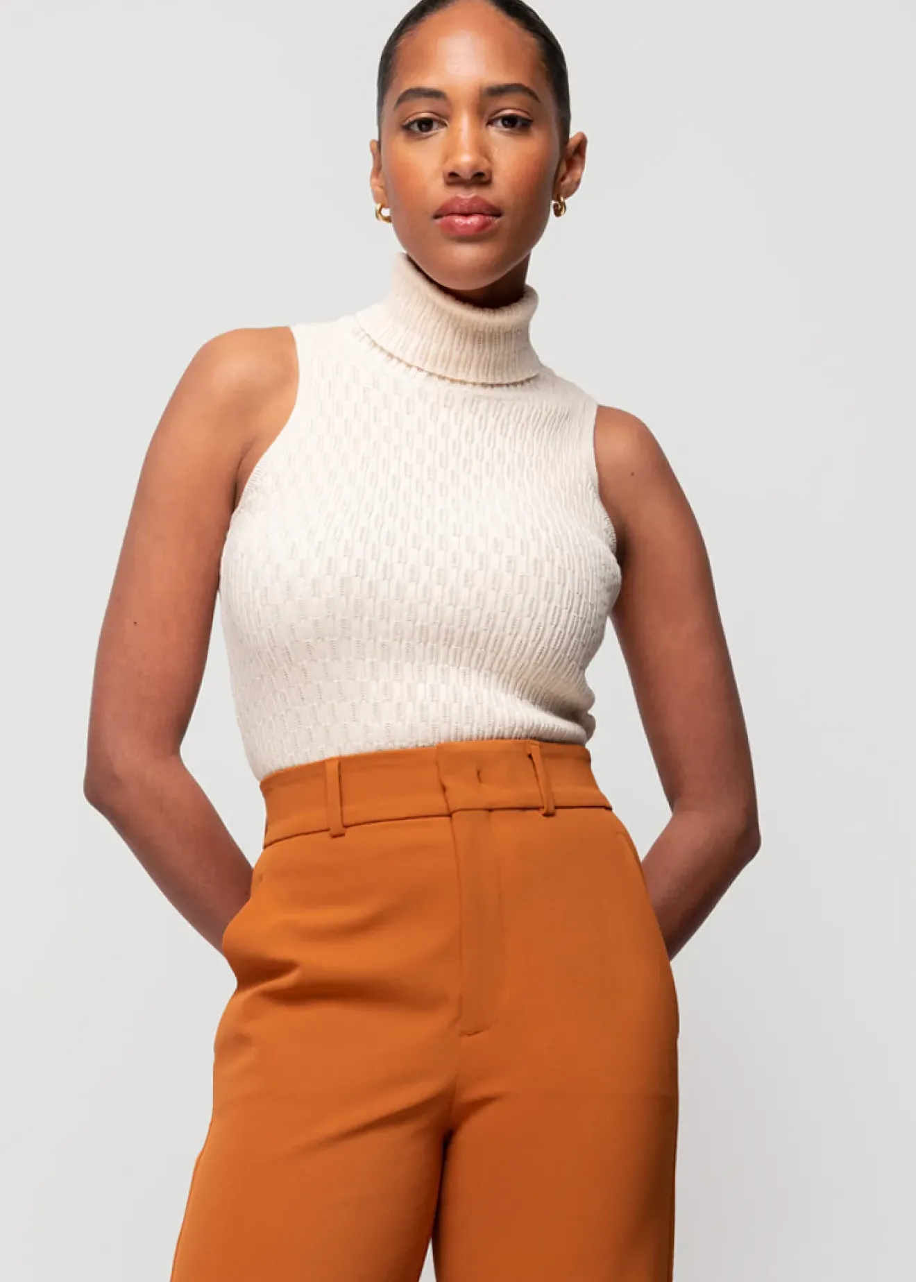 Vanilia Katoen Gebreide Top Met Col Warm Ecru Hot