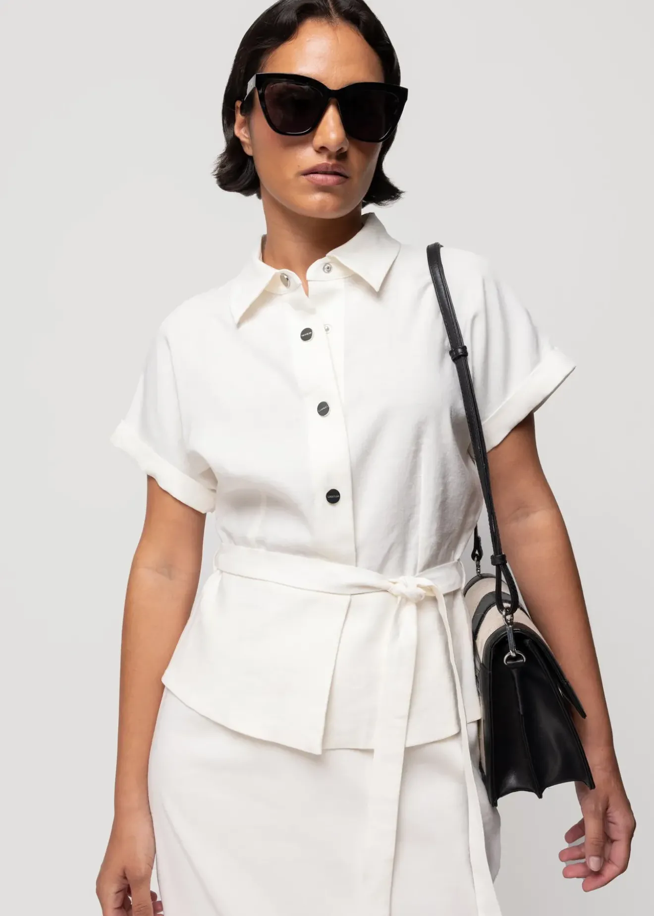 Vanilia Linnen Blouse Met Korte Mouw Ecru Outlet