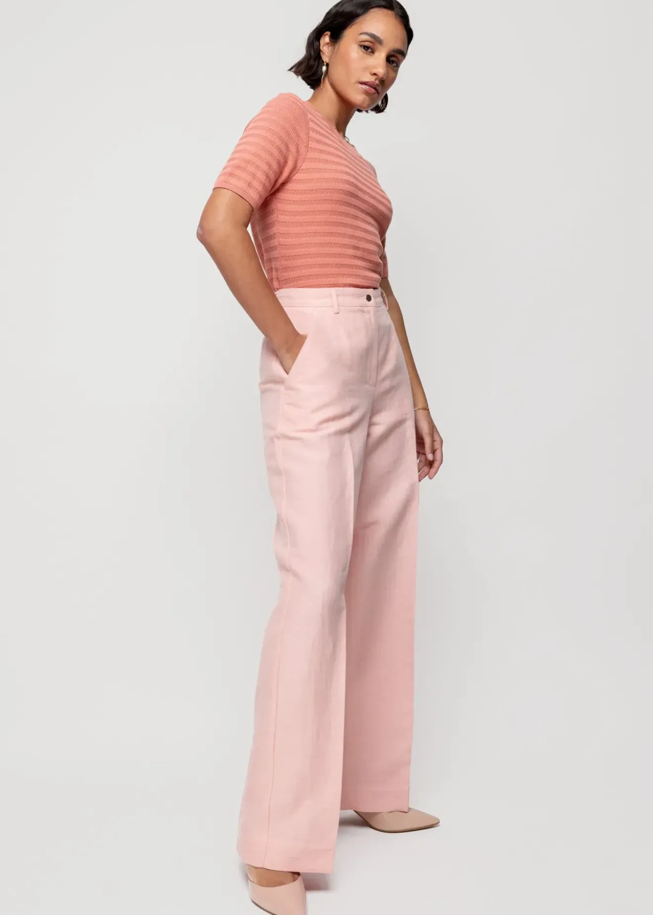Vanilia Linnen Pantalon Dusty Coral Discount