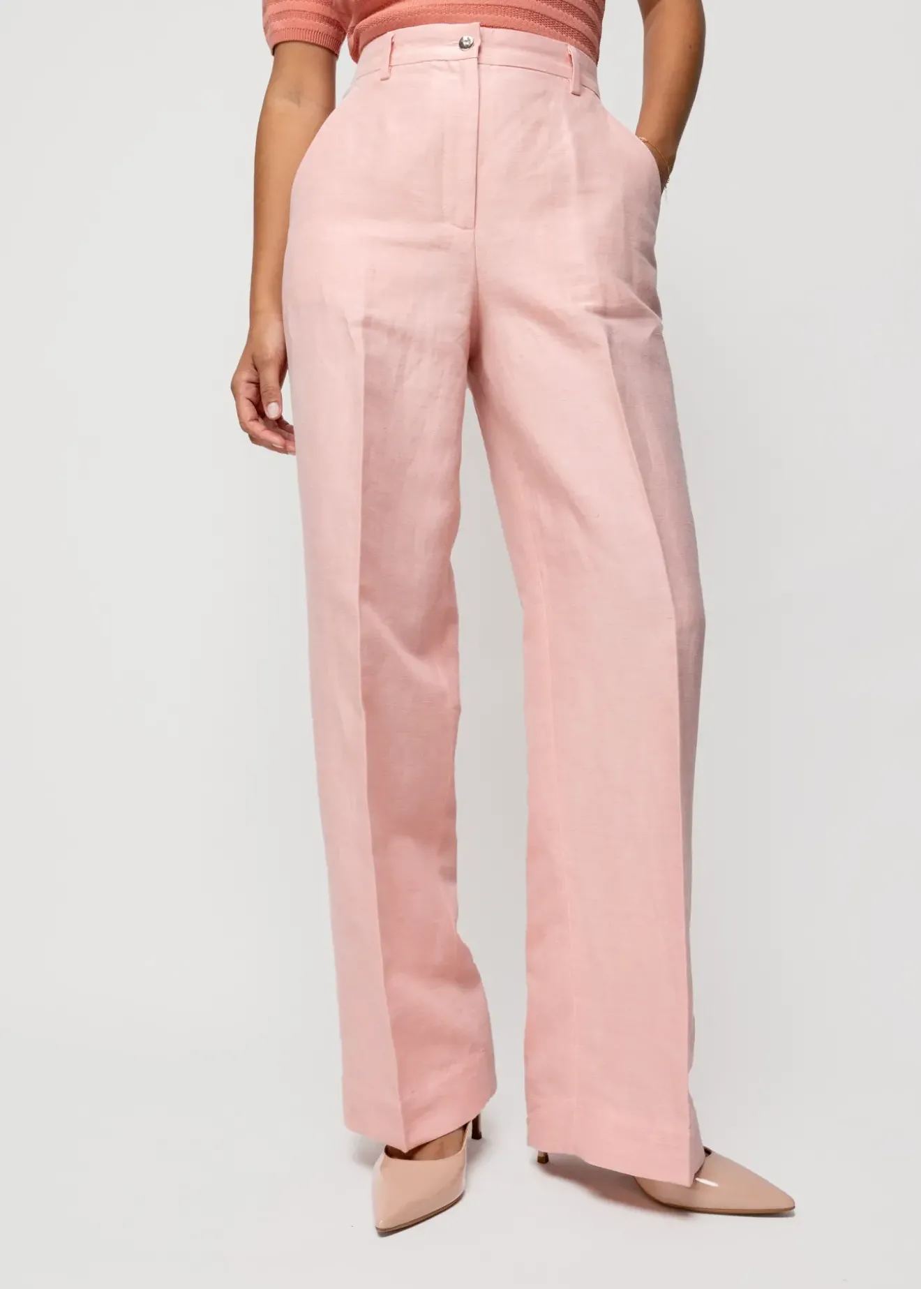Vanilia Linnen Pantalon Dusty Coral Discount