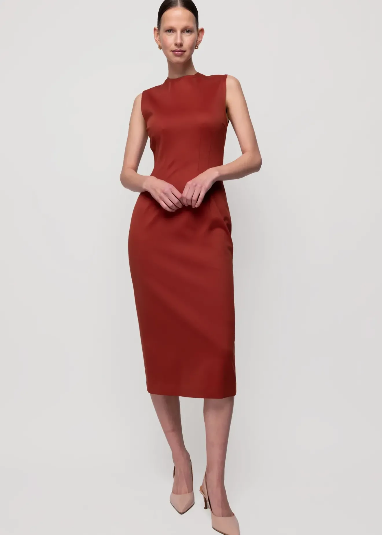 Vanilia Punto Midi Jurk Henna Hot
