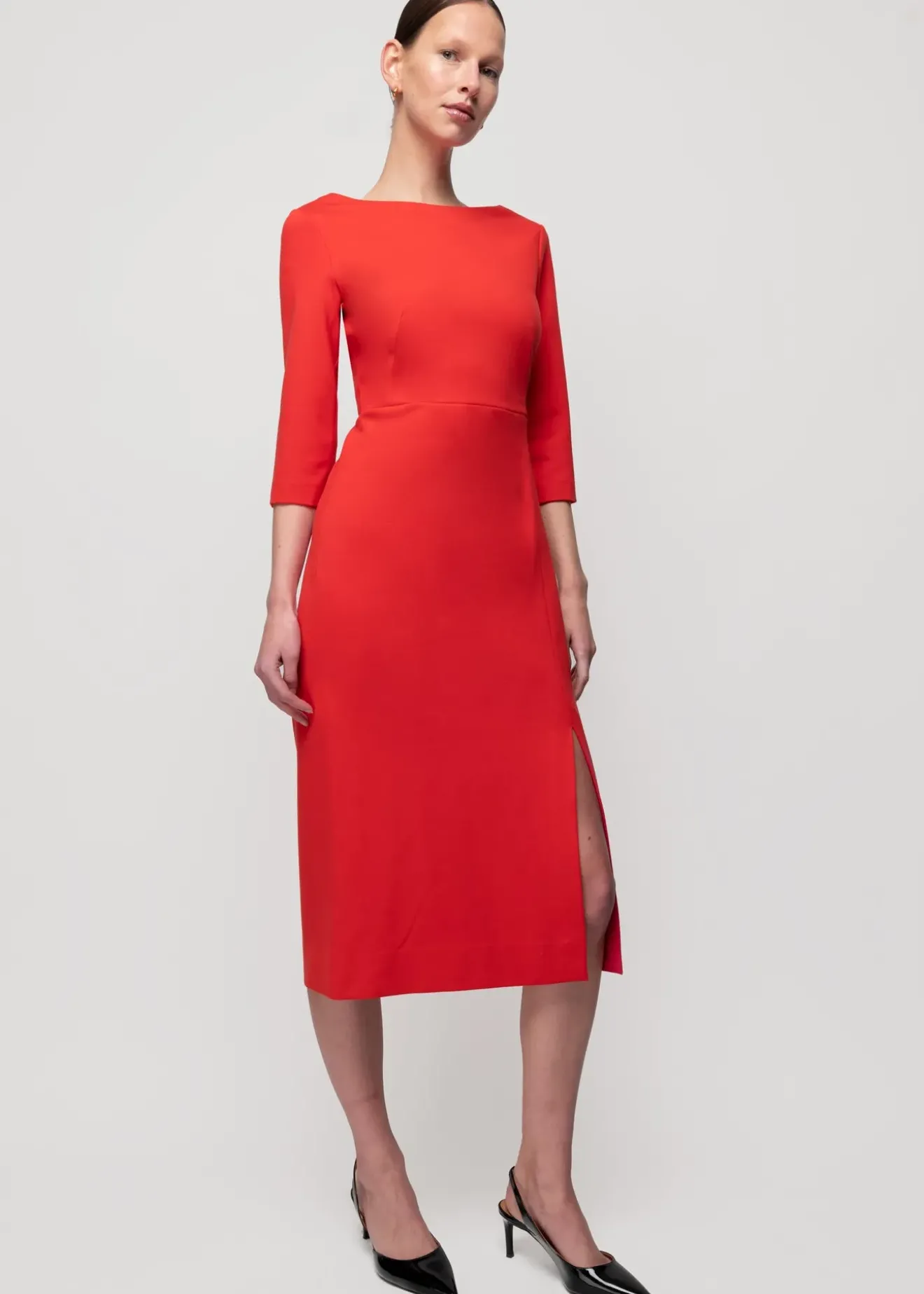 Vanilia Punto Midi Jurk Met Split Molten Lava Clearance