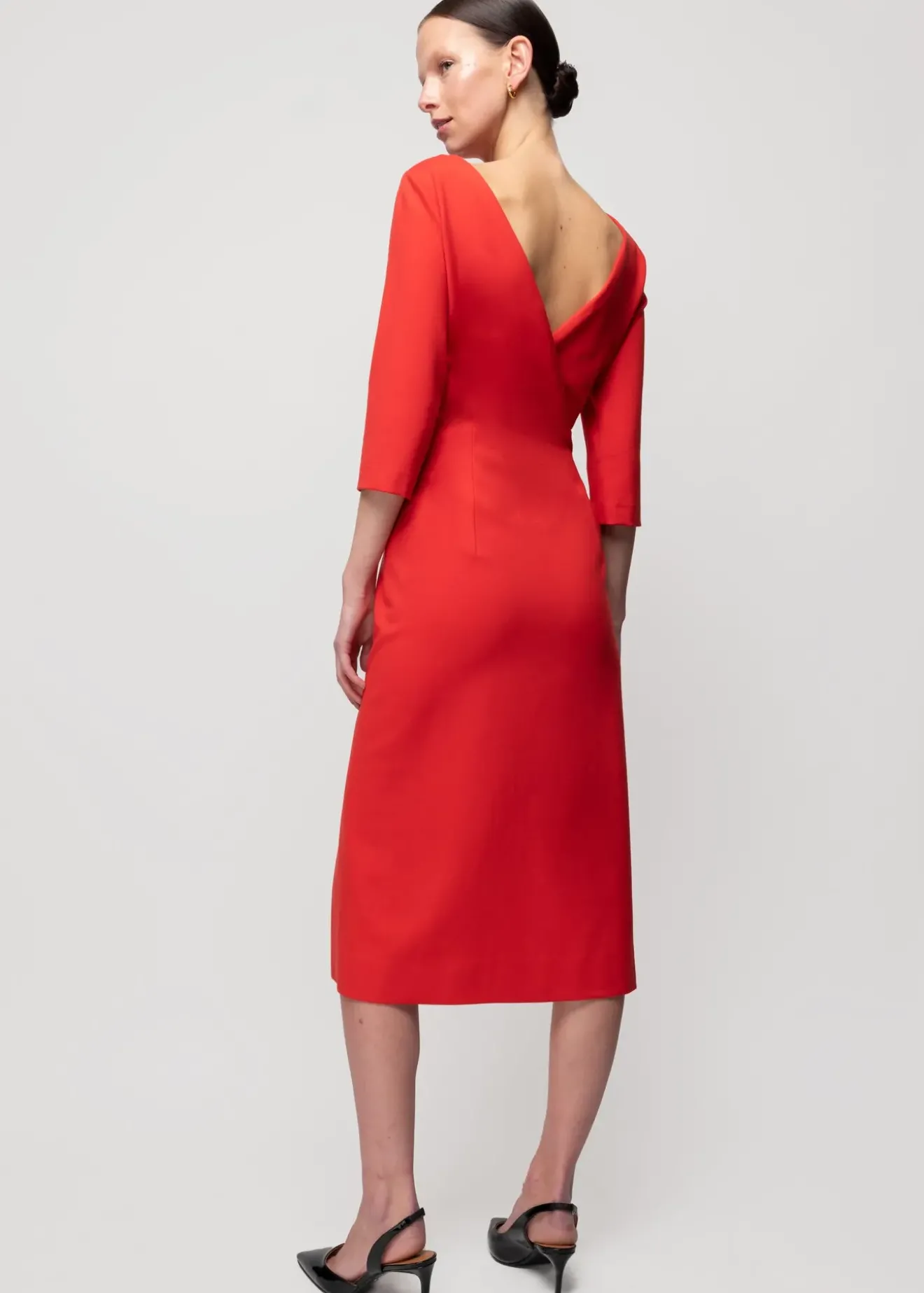 Vanilia Punto Midi Jurk Met Split Molten Lava Clearance