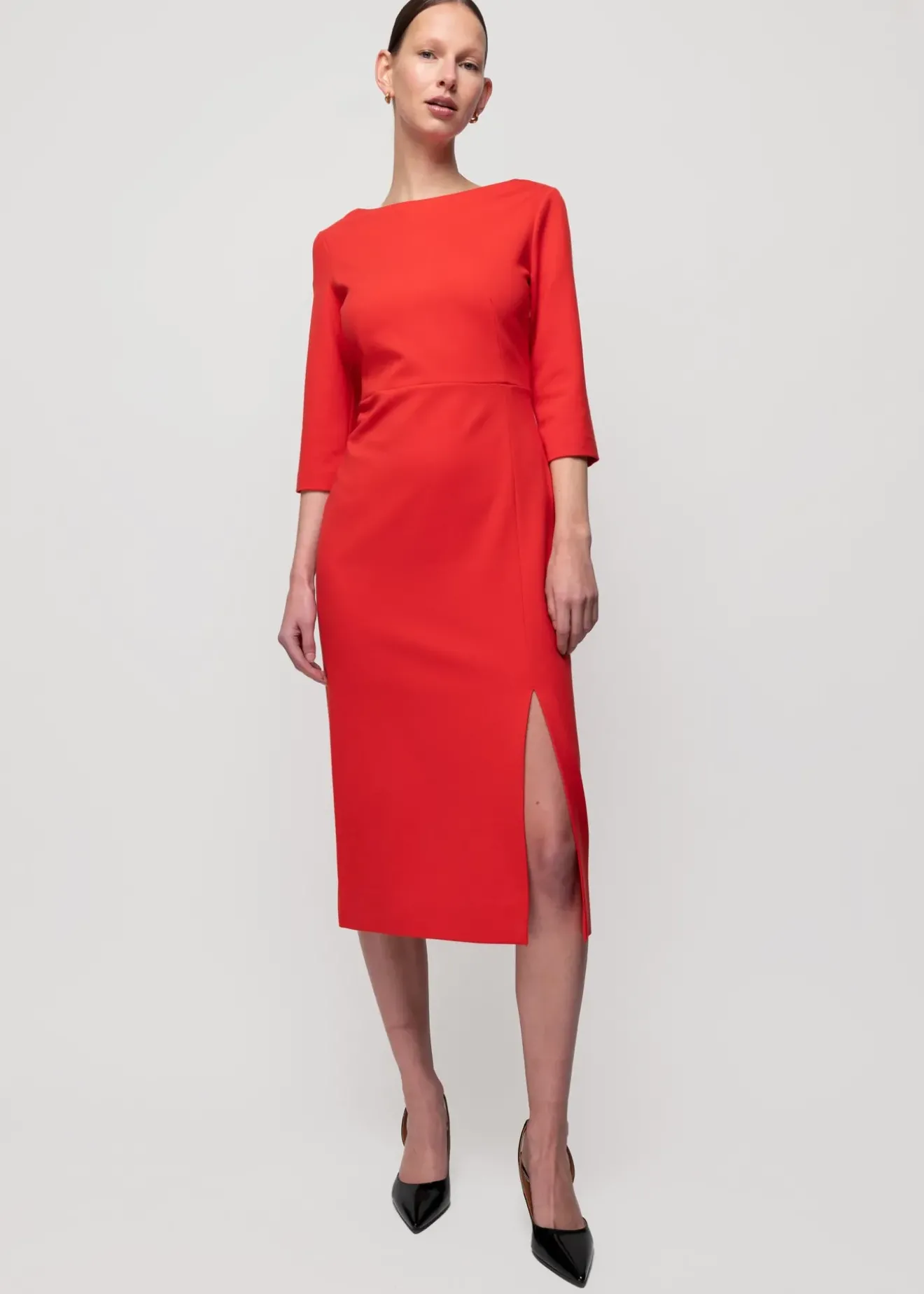 Vanilia Punto Midi Jurk Met Split Molten Lava Clearance