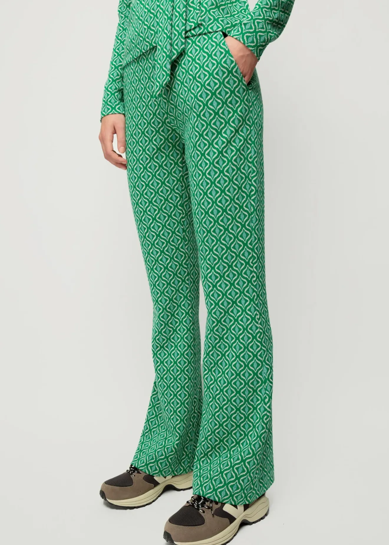 Vanilia Retro Flare Broek Smaragd/ Light Blue/ Ecru Discount