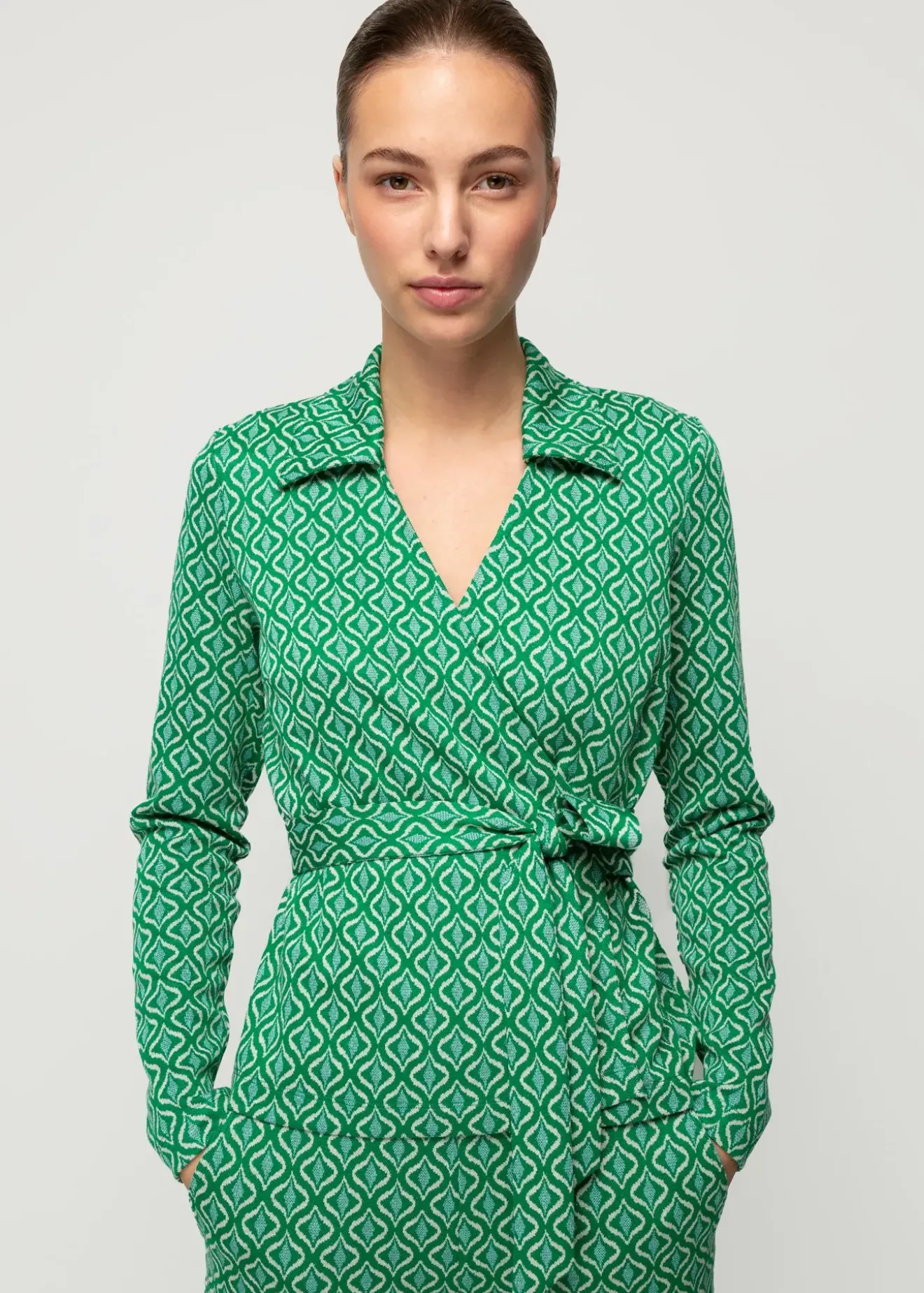 Vanilia Retro Wrap Top Smaragd/ Light Blue/ Ecru Outlet
