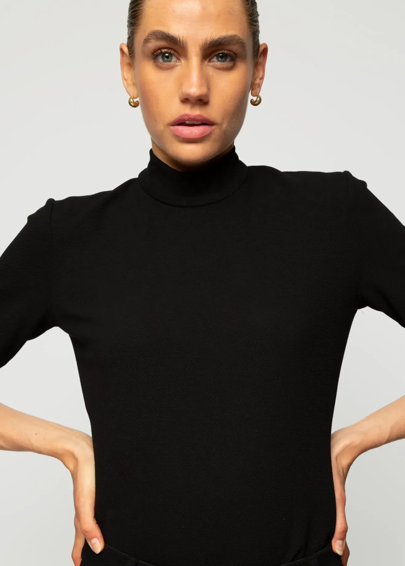 Vanilia Rib Top Met Col Zwart Clearance
