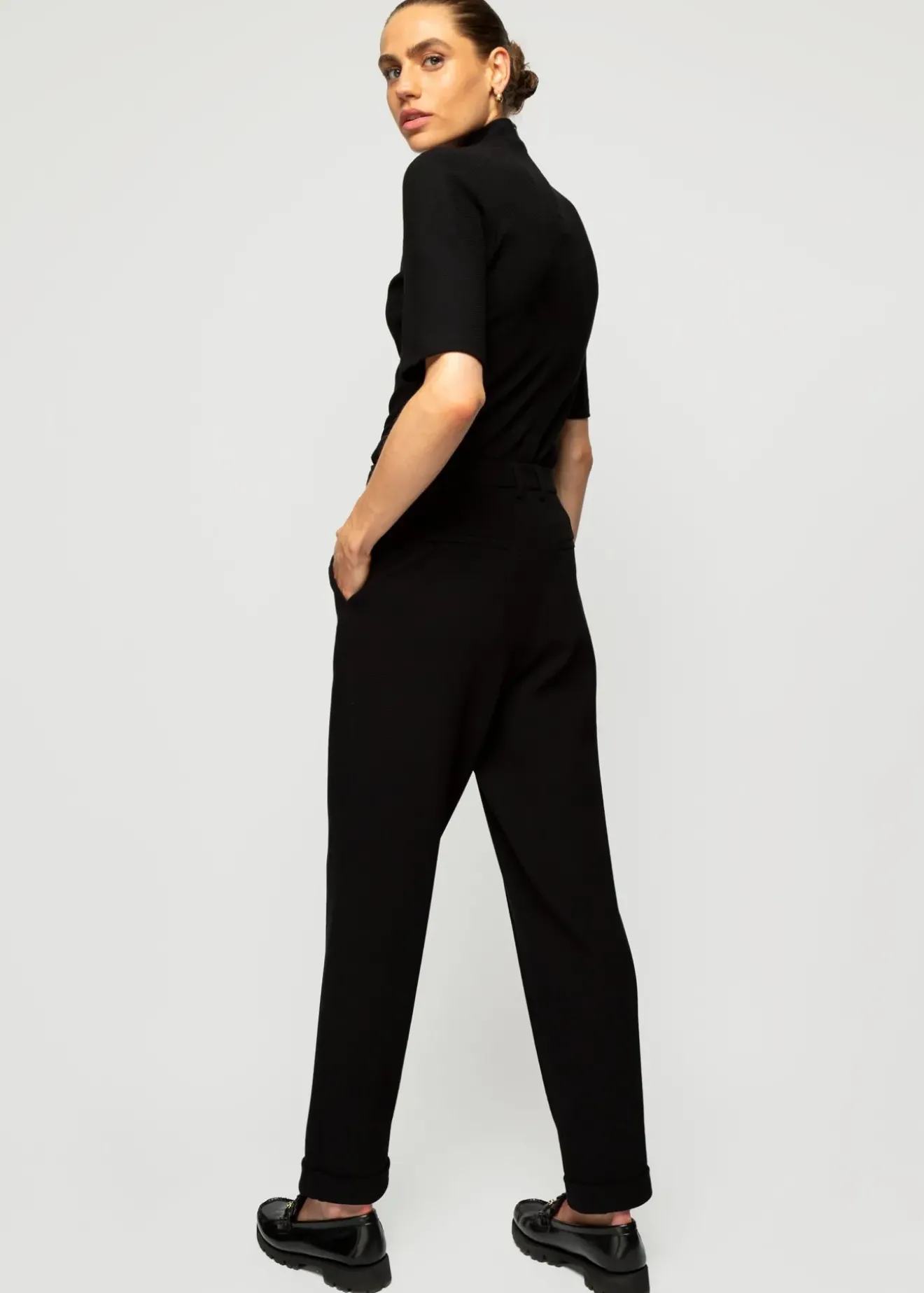 Vanilia Rib Top Met Col Zwart Clearance