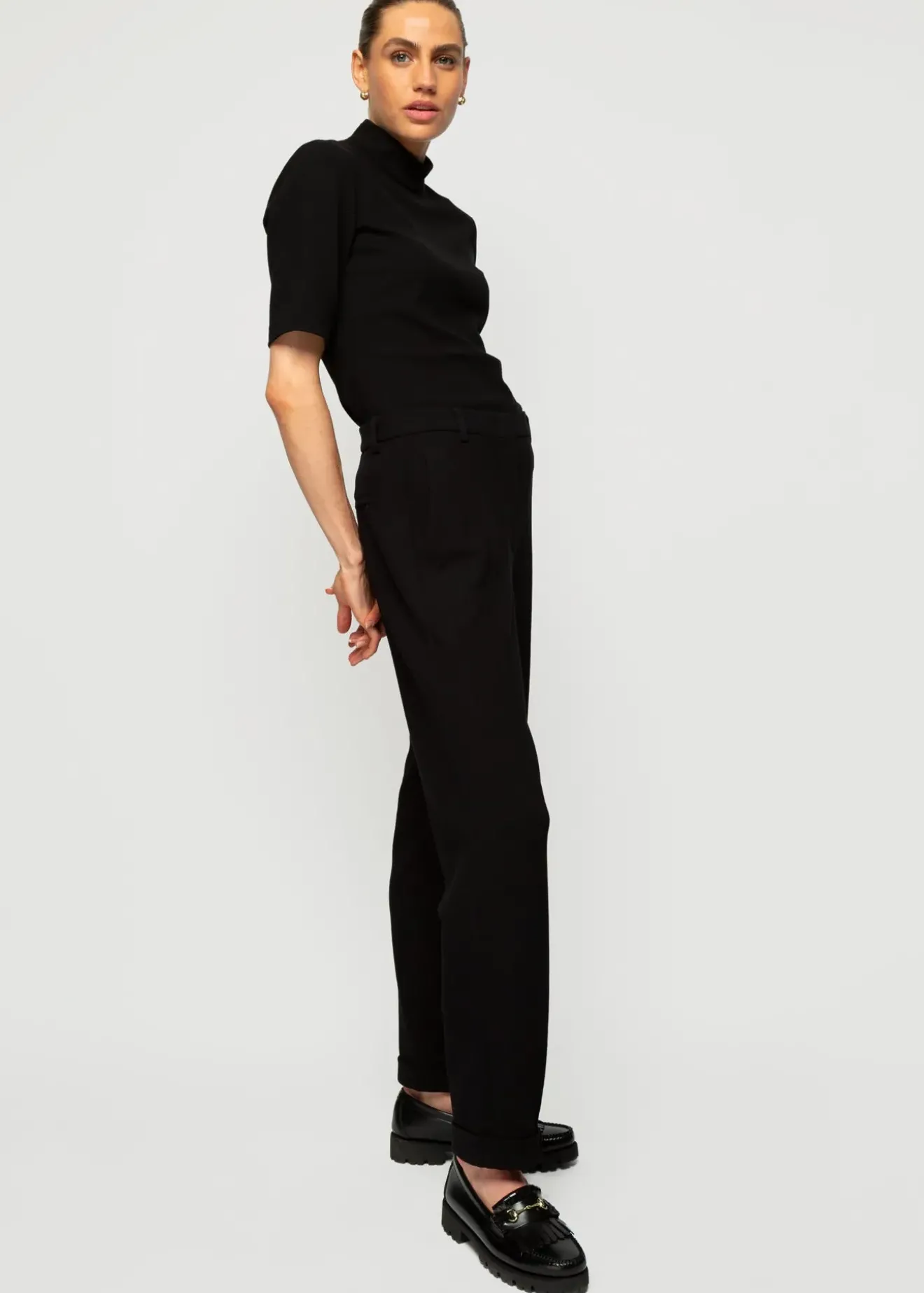 Vanilia Rib Top Met Col Zwart Clearance