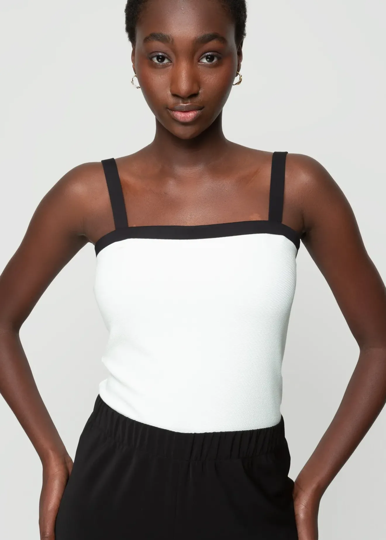 Vanilia Rib Top Met Contrastboorden Off White Online