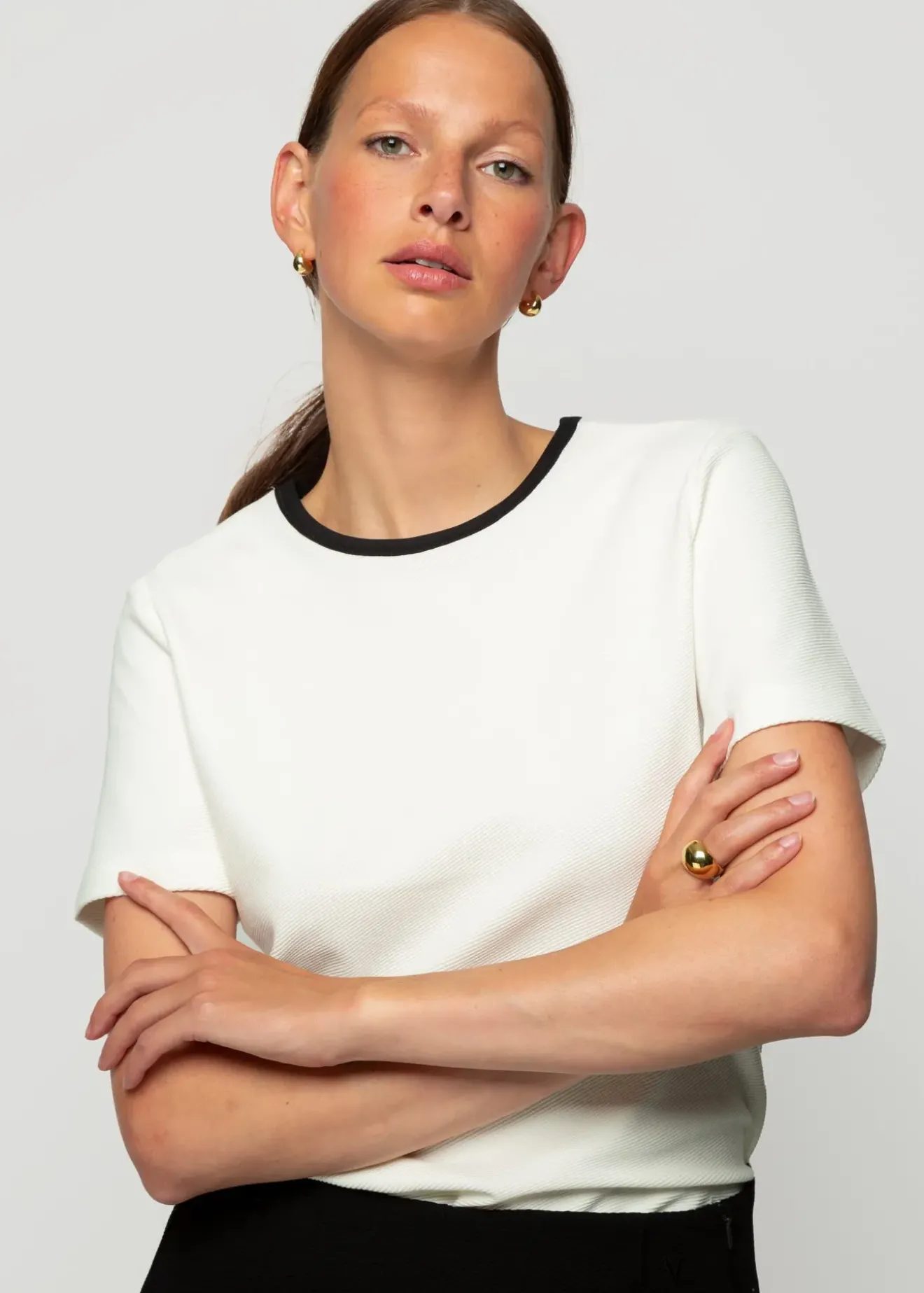 Vanilia Rib Top Met Ronde Hals Off White Clearance