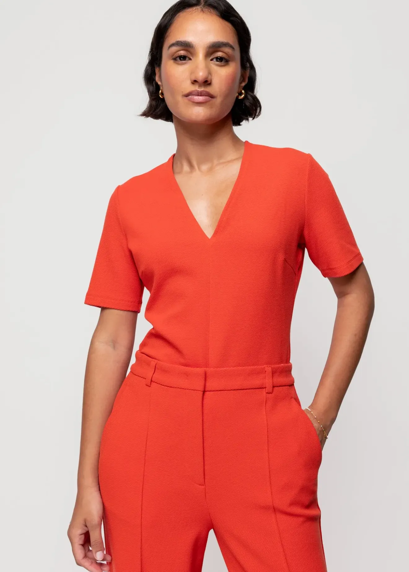Vanilia Rib Top Met V-Hals Molten Lava Best