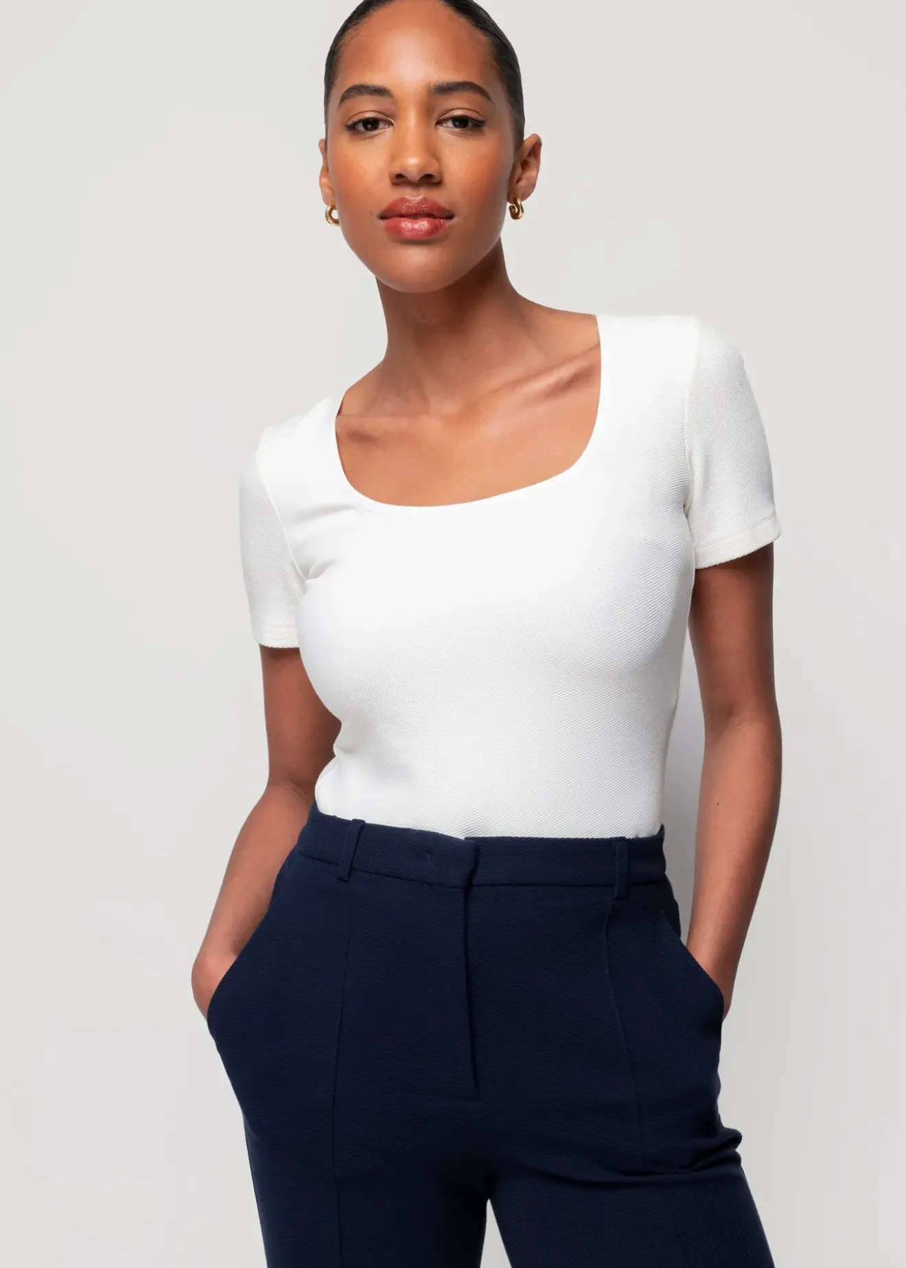 Vanilia Rib Top Met Vierkante Hals Off White Outlet