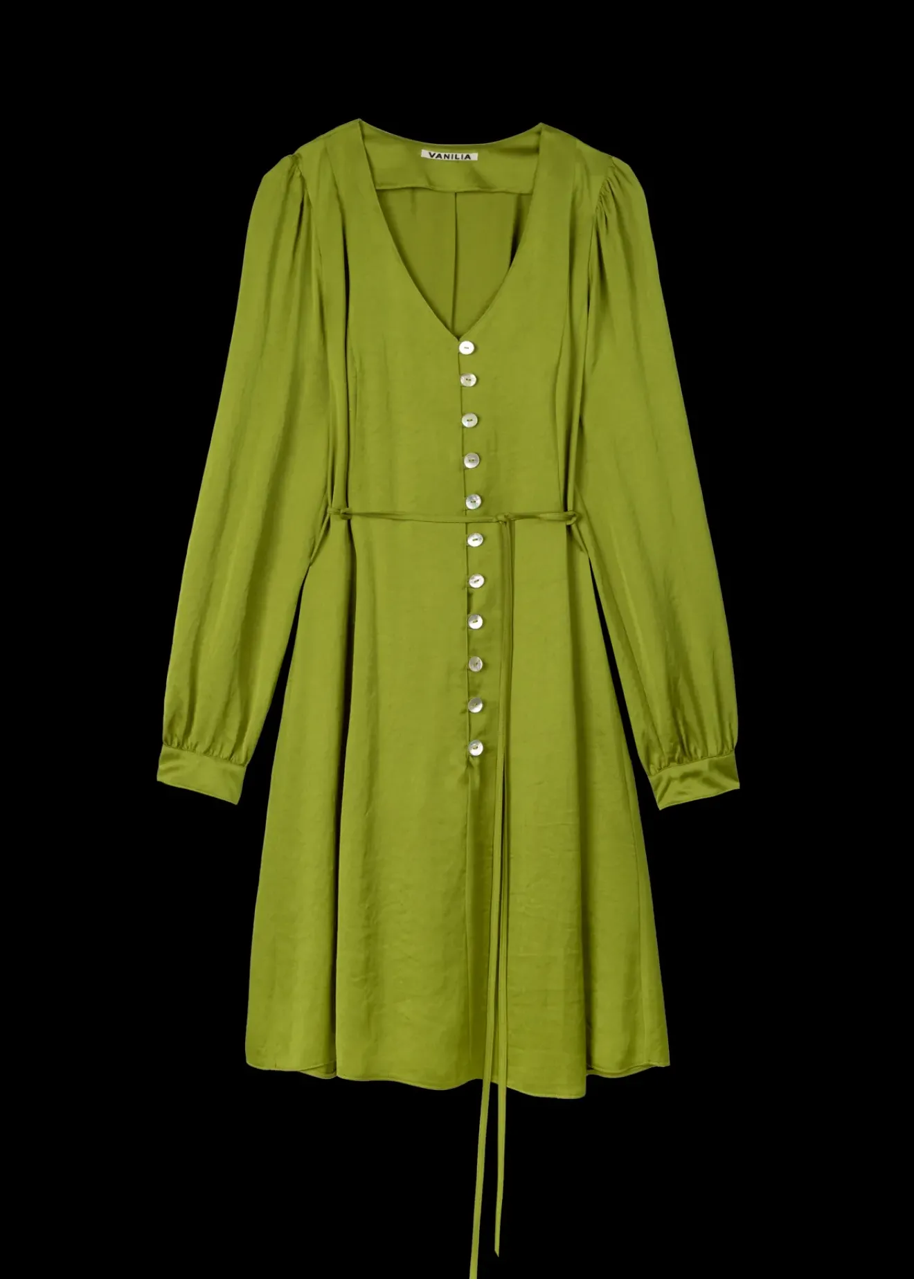 Vanilia Satijnen Mini Jurk Dark Lime Outlet