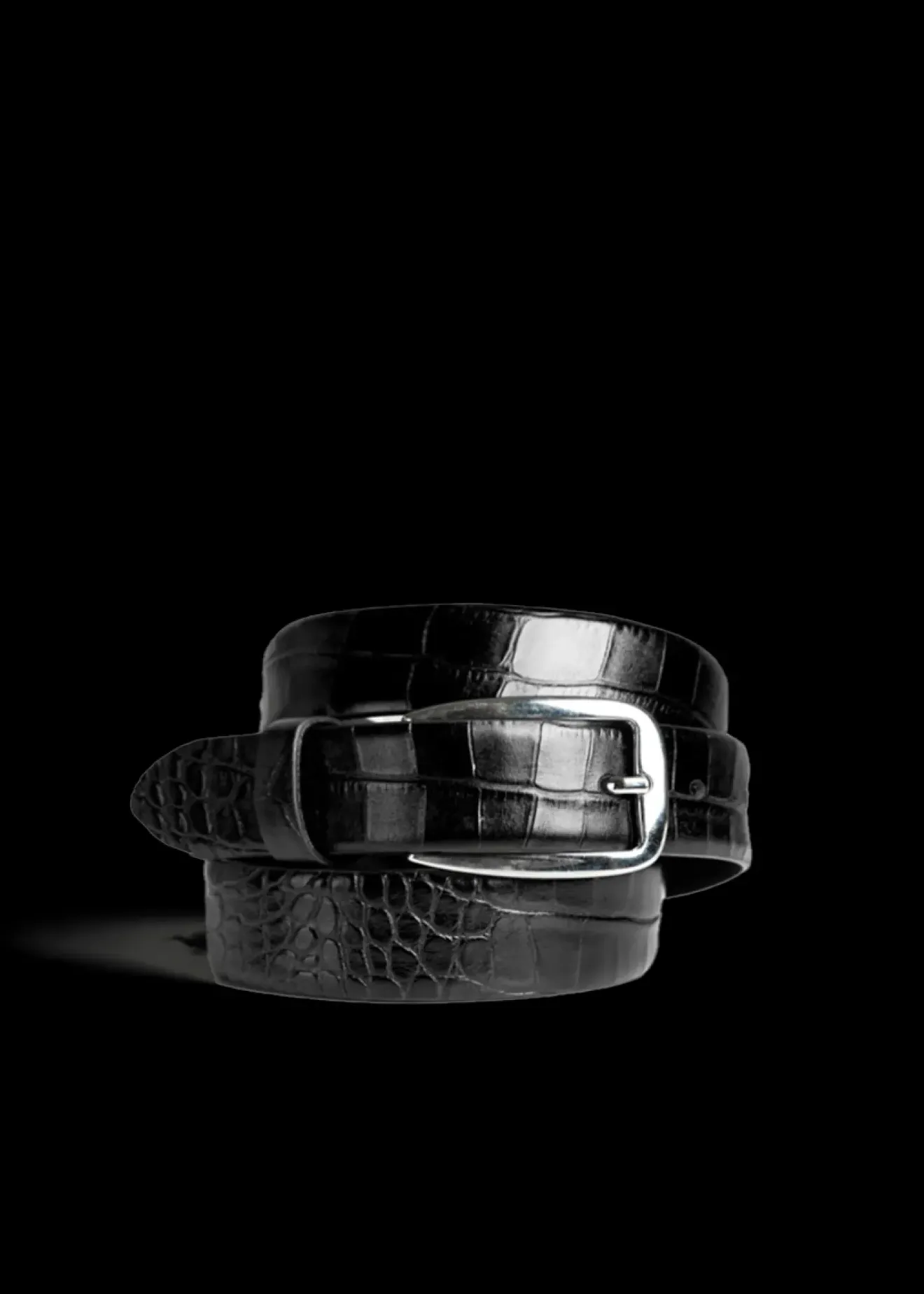 Vanilia Smalle Croco Riem Met Zilveren Gesp Zwart New