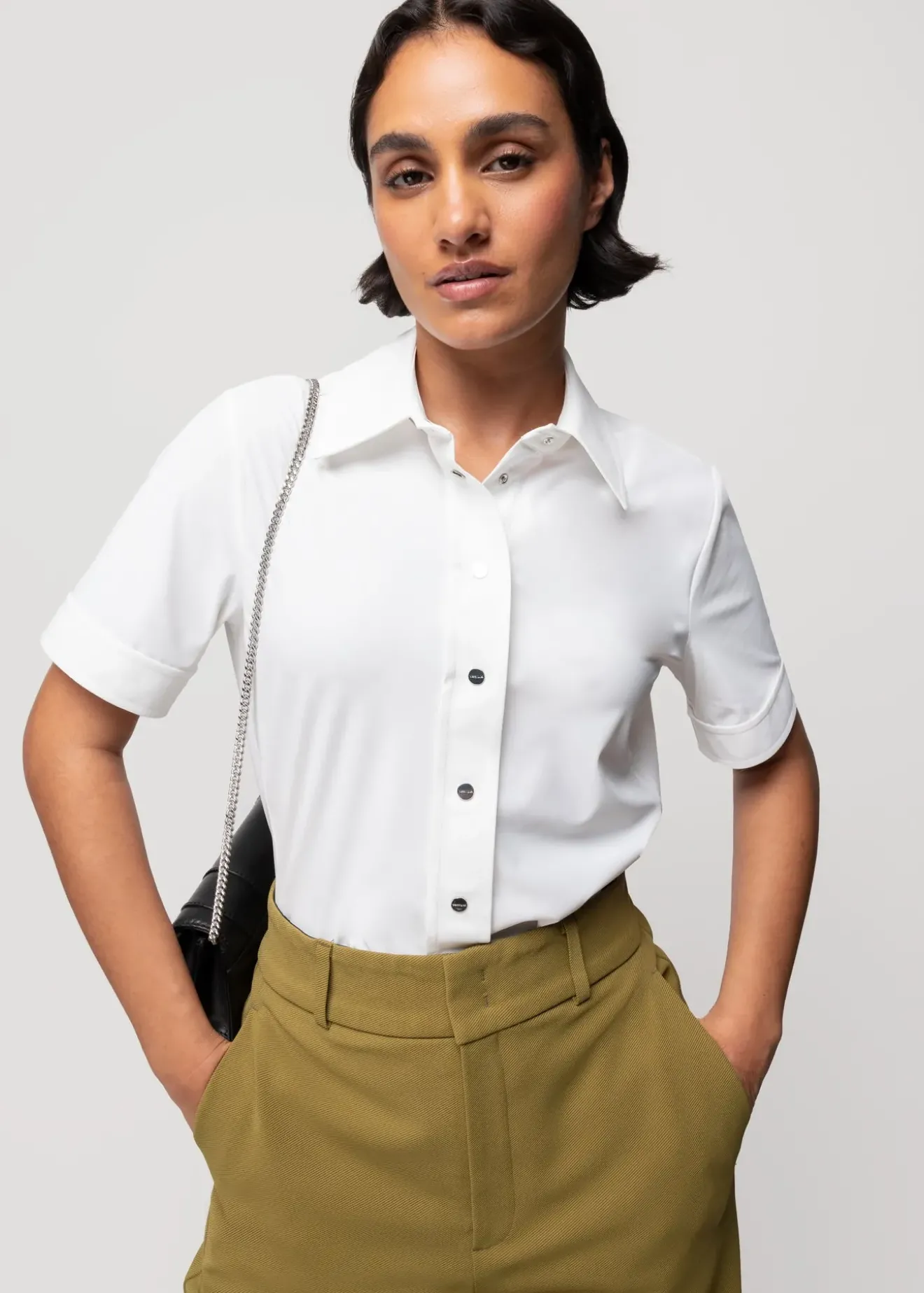 Vanilia Stretch Blouse Met Korte Mouw Bianco Best