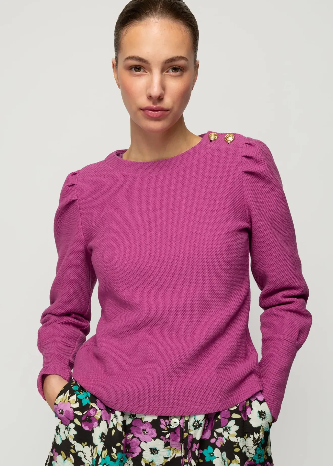 Vanilia Struc Top Met Gouden Knopen Meadow Mauve Clearance